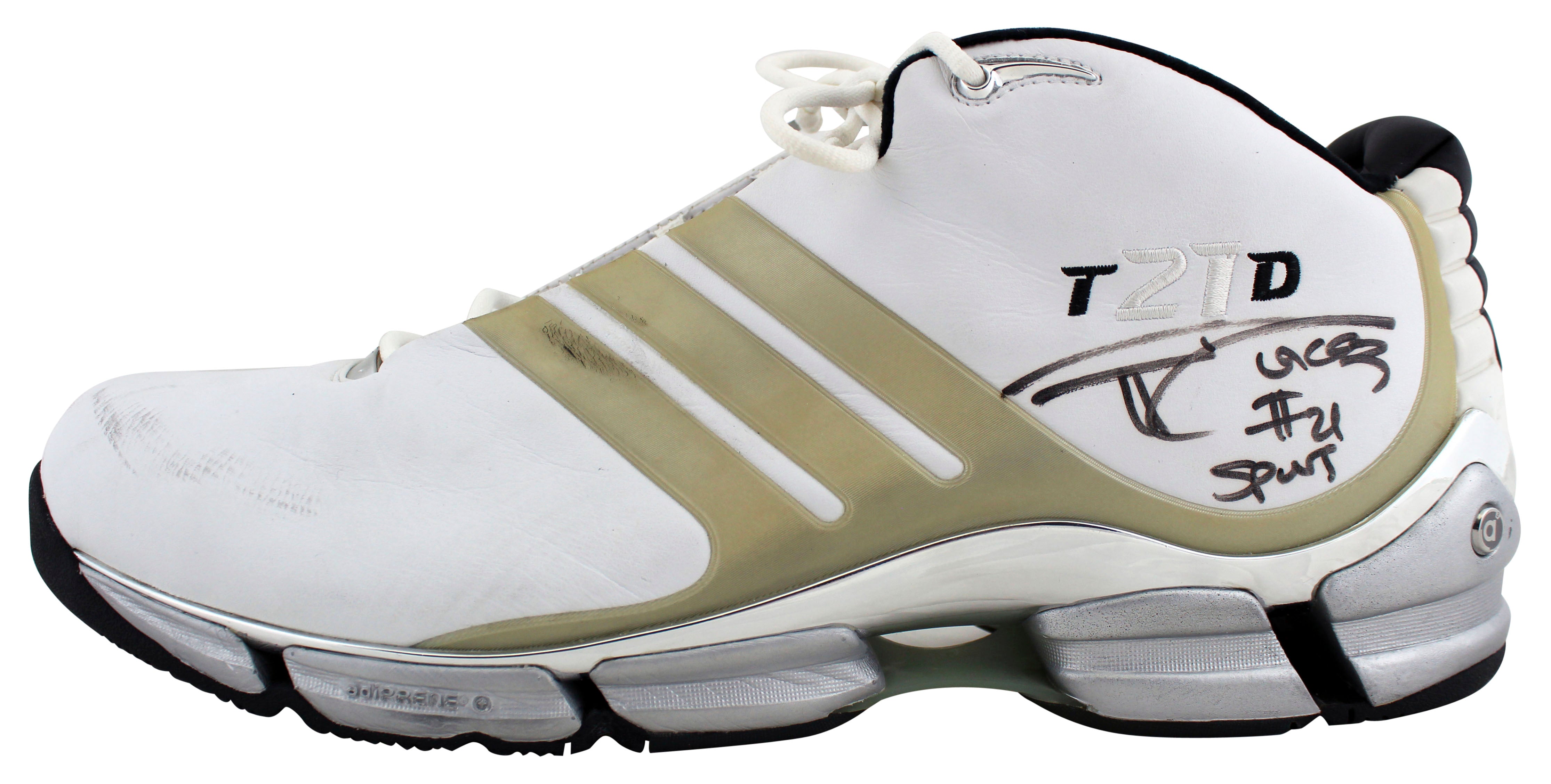 Tim Duncan "Spurs" Signed 2003 GU Superstar Ultra T21D Adidas Shoe BAS #AB14582