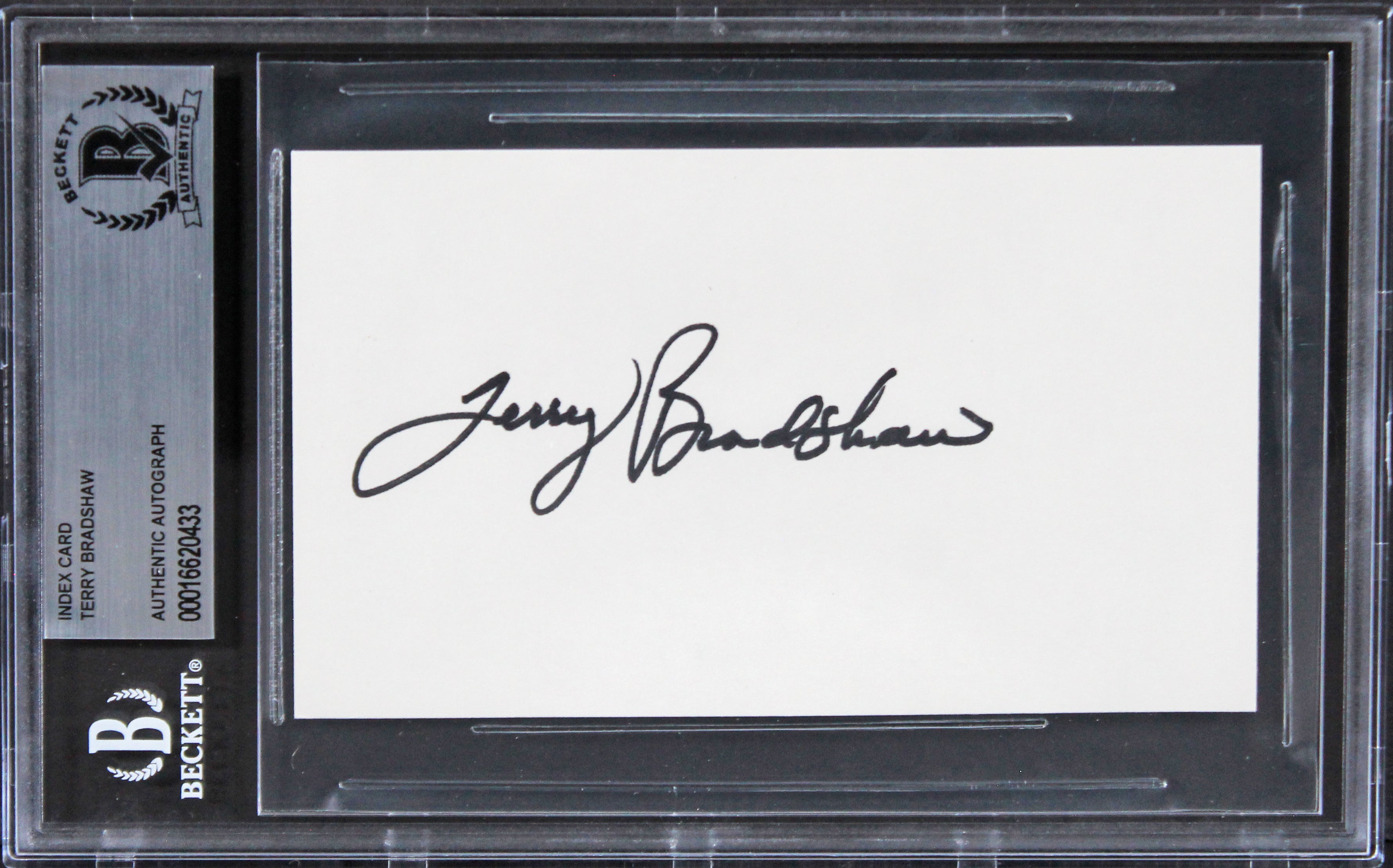 Steelers Terry Bradshaw Authentic Signed 3x5 Index Card Autographed BAS Slabbed