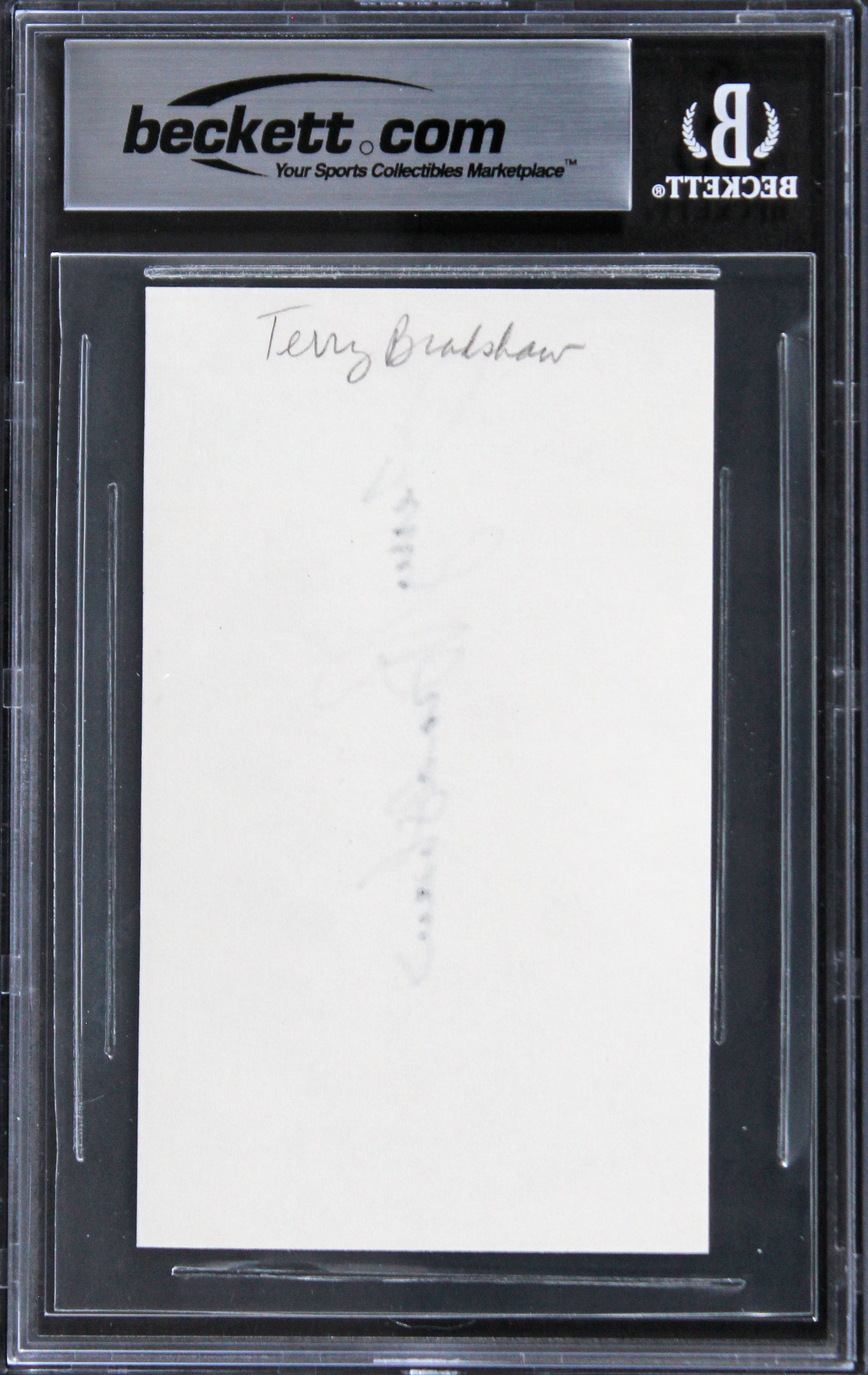 Steelers Terry Bradshaw Authentic Signed 3x5 Index Card Autographed BAS Slabbed