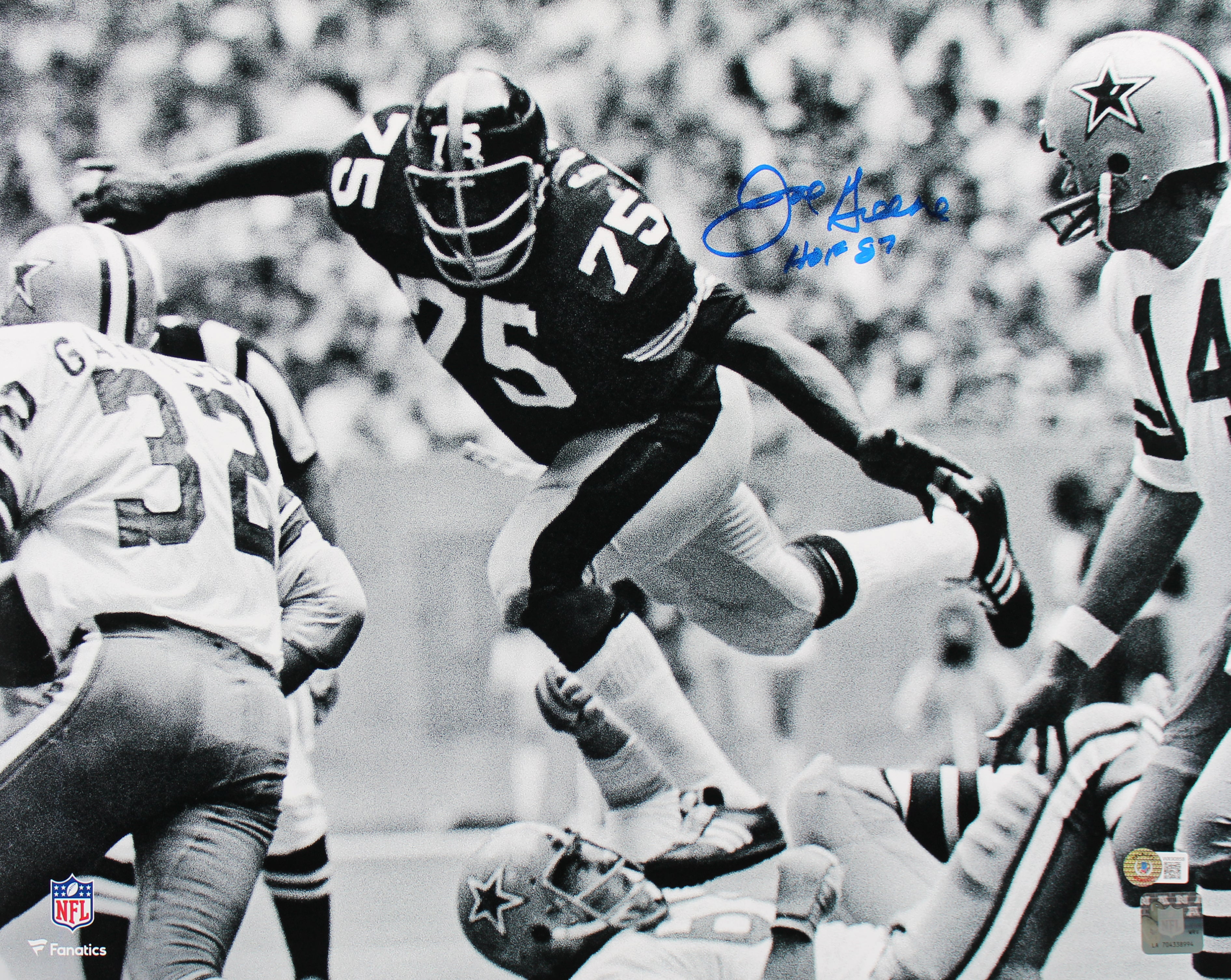 Steelers Joe Greene "HOF 87" Signed 16x20 Horizontal B&W Photo BAS Witnessed