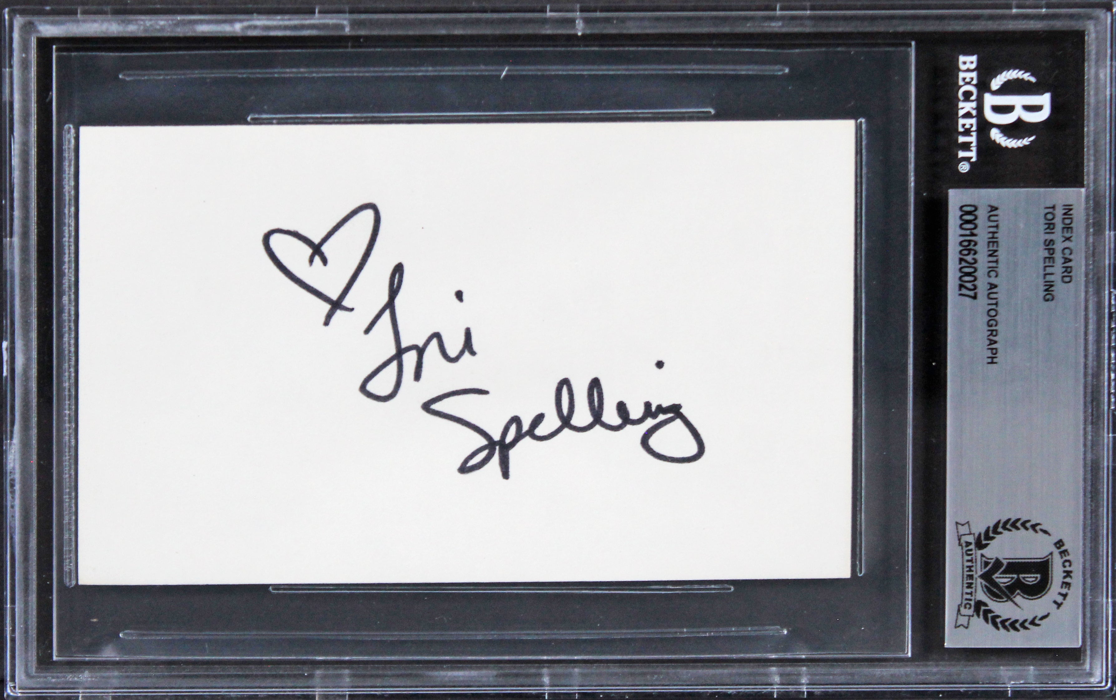 Tori Spelling Beverly Hills, 90210 "Hearts" Signed 3x5 Index Card BAS Slabbed 2
