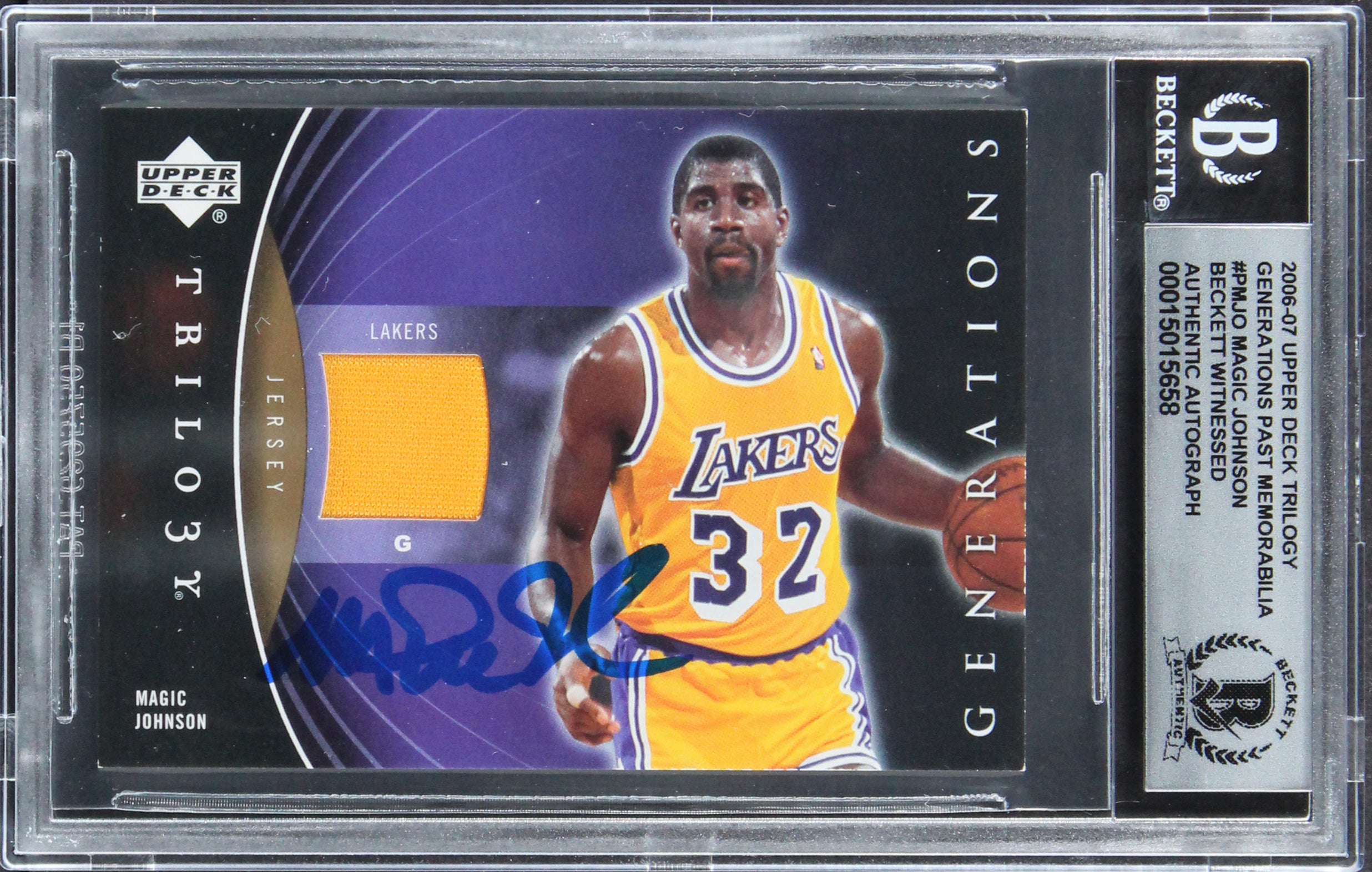 Magic Johnson Signed 2006 Upper Deck Trilogy GPM #PMJO Card Auto 10! BAS Slab