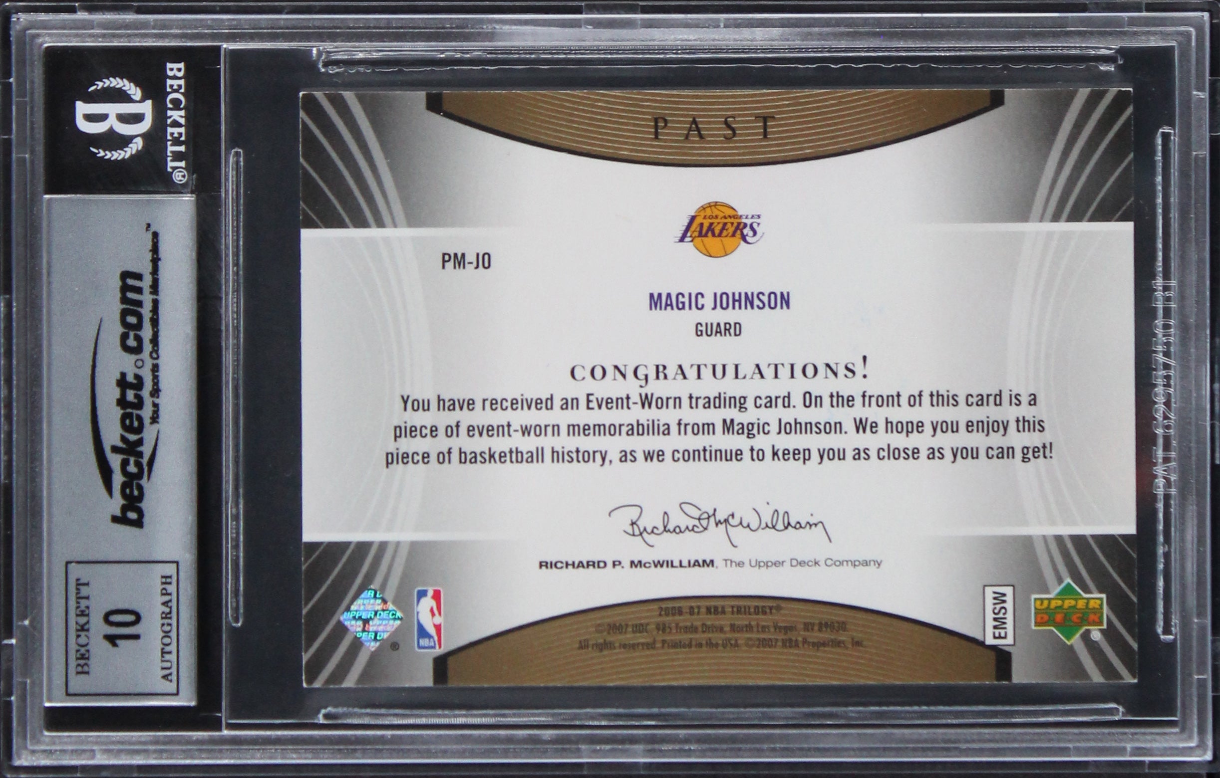 Magic Johnson Signed 2006 Upper Deck Trilogy GPM #PMJO Card Auto 10! BAS Slab