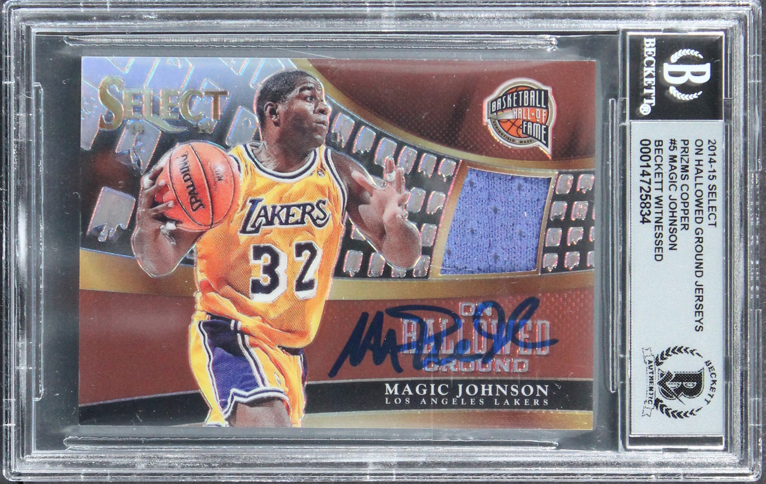 Magic Johnson Signed 2014 Select OHG Prizms Copper 5 36/49 Card Auto 10 BAS Slab