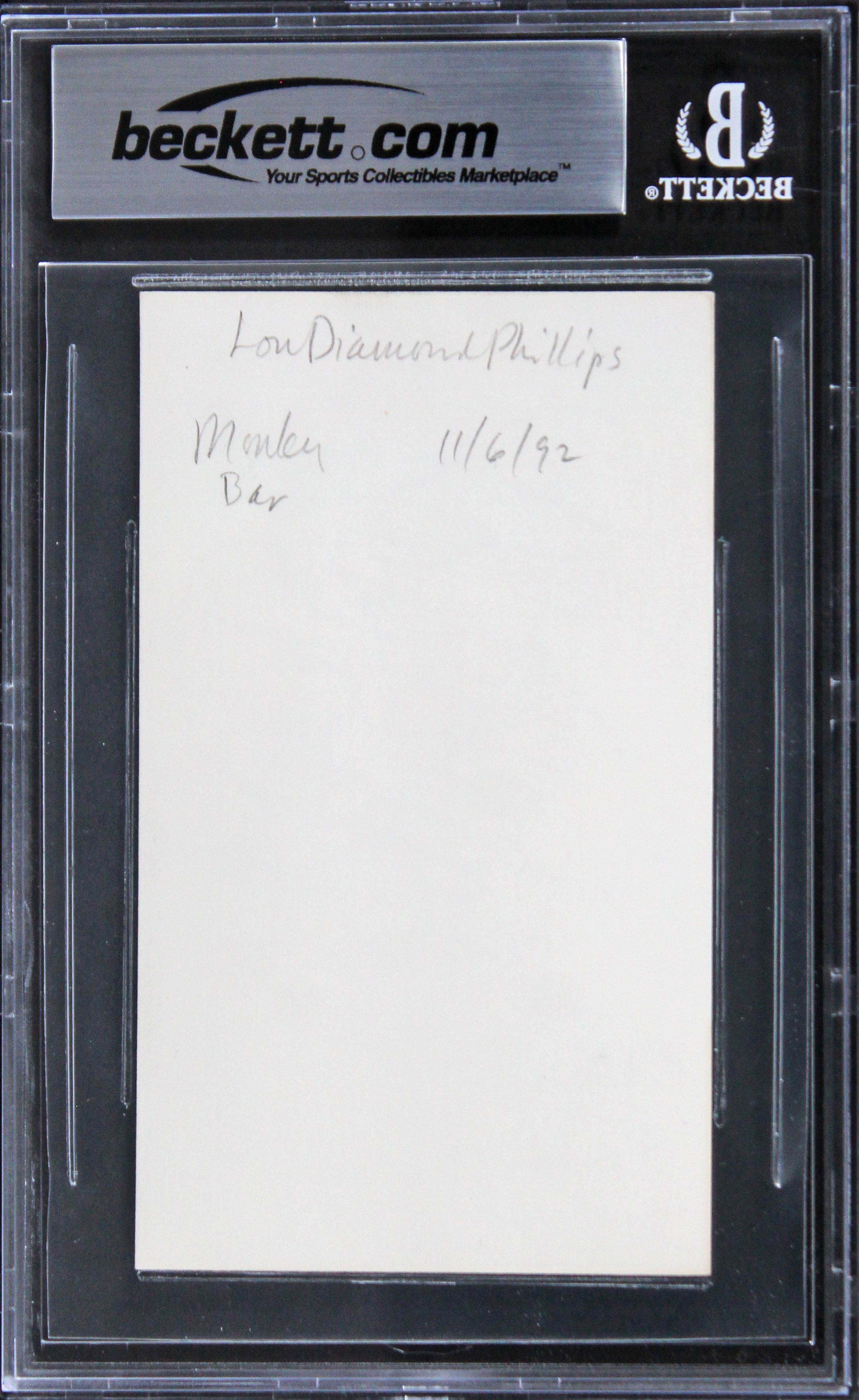 Lou Diamond Phillips Stand & Deliver Authentic Signed 3x5 Index Card BAS Slab 1