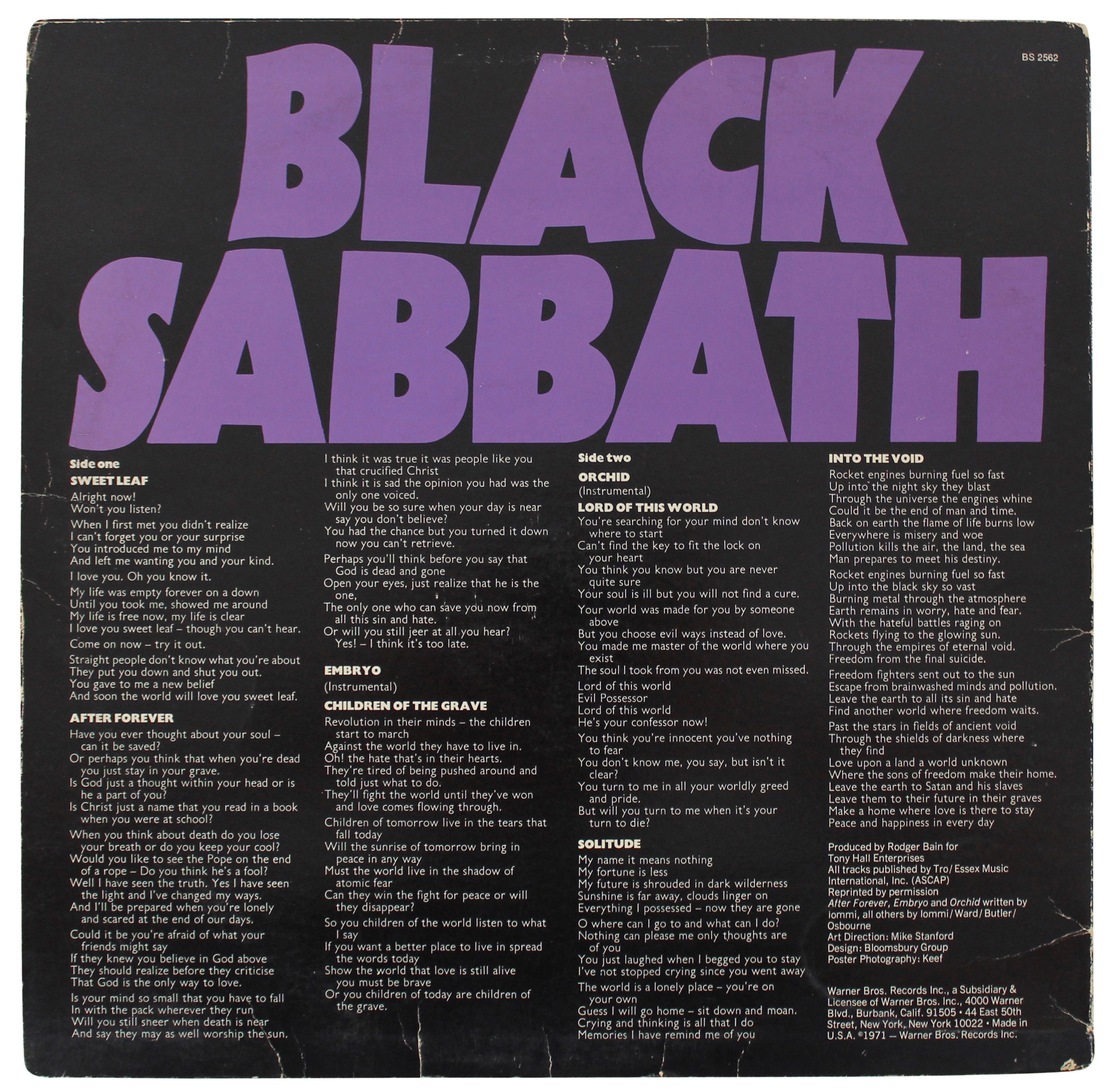 Black Sabbath (4) Osbourne, Iommi,  Ward & Butler Signed Album Cover w Vinyl PSA