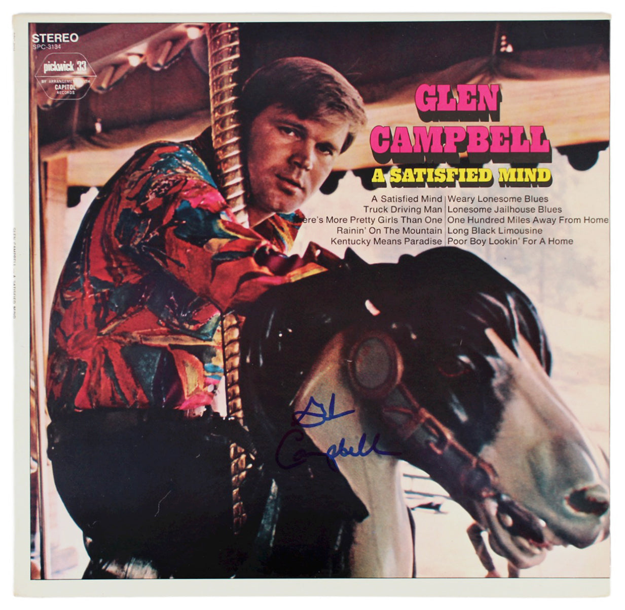 Glen Campbell Authentic Signed A Satisfied Mind Album Cover BAS #BG79194