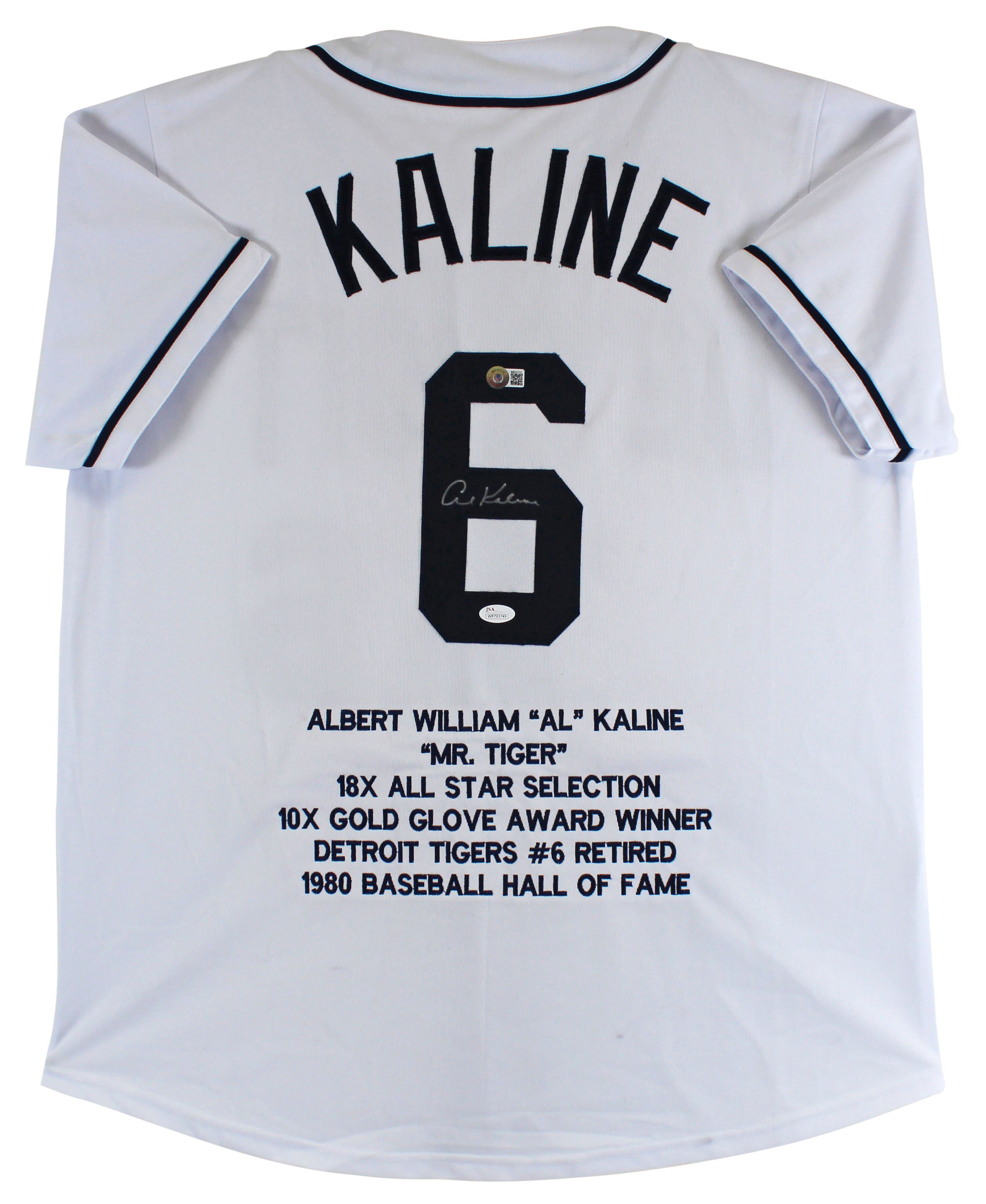 Al Kaline Authentic Signed White Pro Style Jersey w/ Stats Autographed BAS