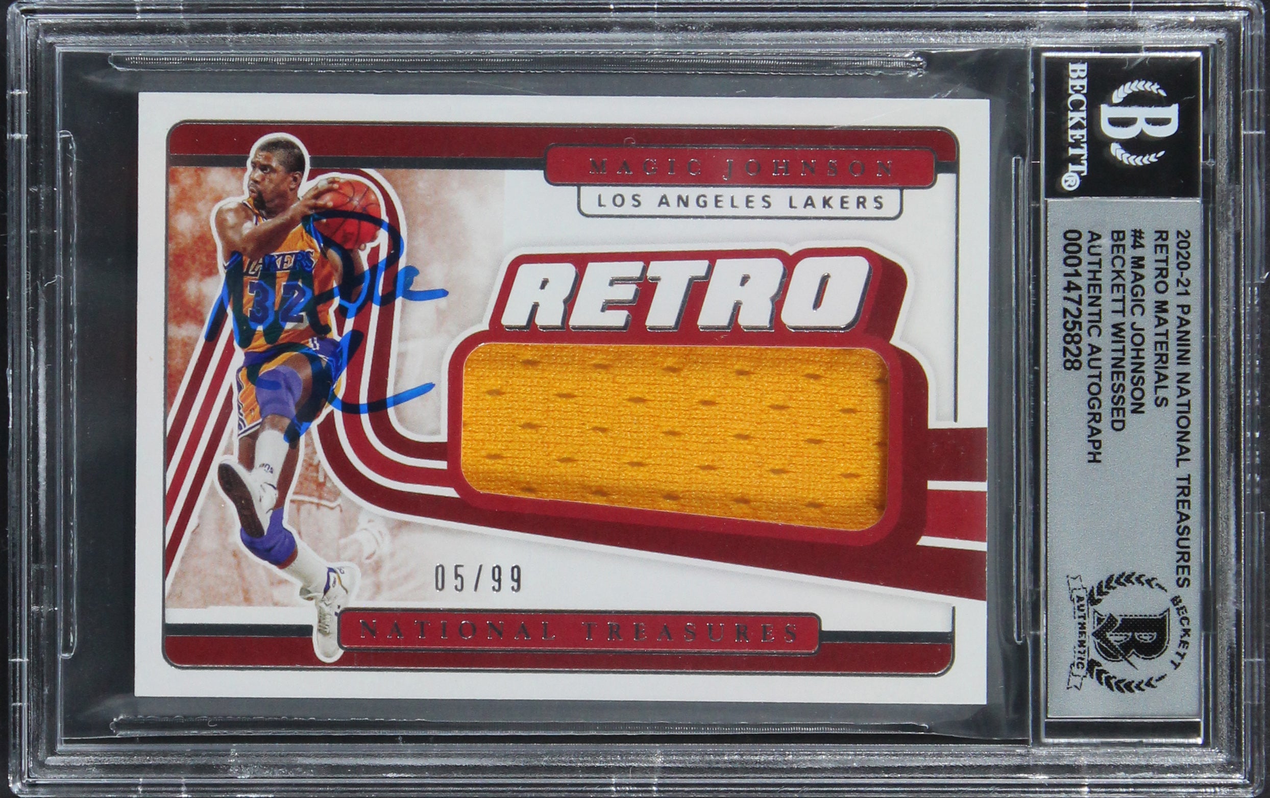 Magic Johnson Signed 2020 National Treasures Retro #4 Card Auto 10! BAS Slab 3