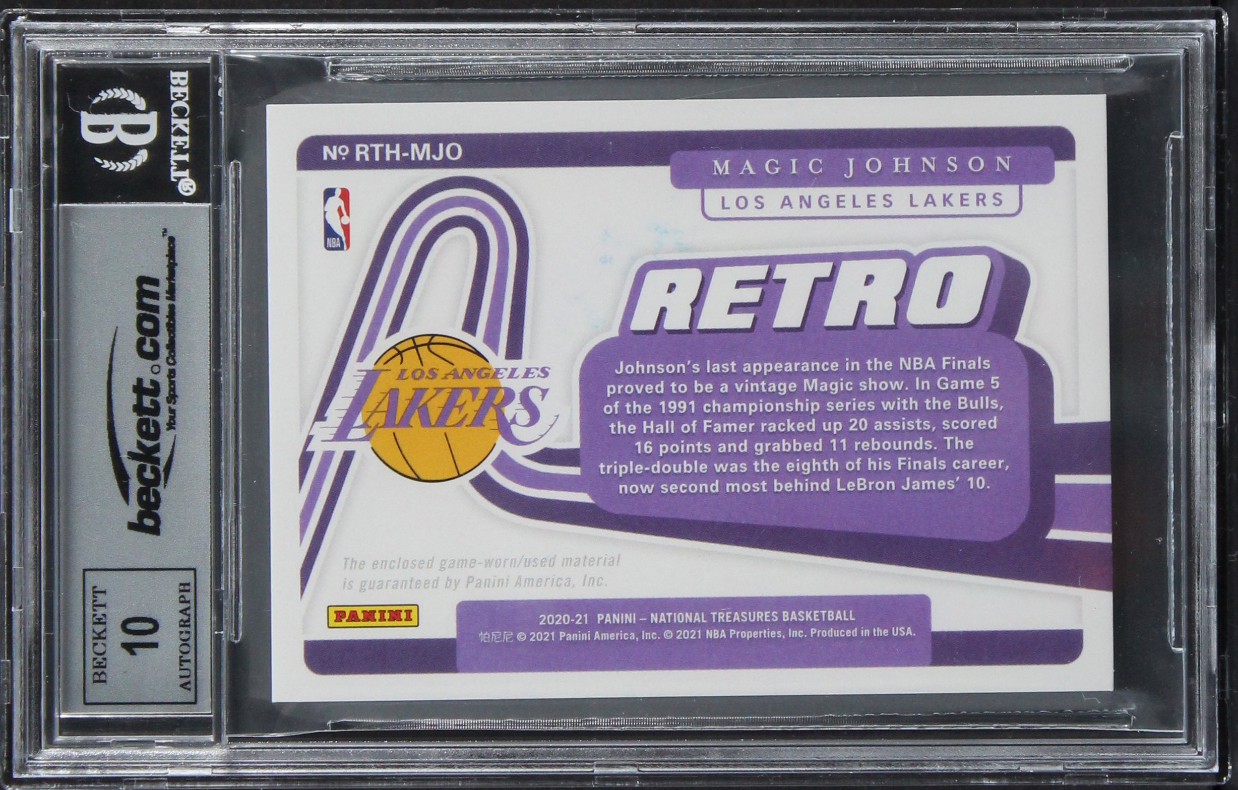 Magic Johnson Signed 2020 National Treasures Retro #4 Card Auto 10! BAS Slab 3