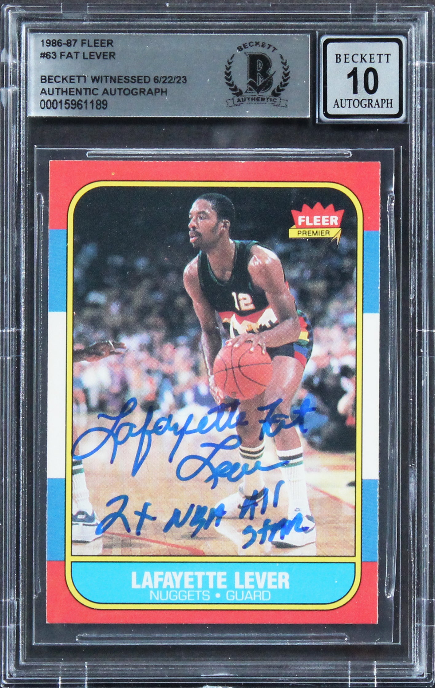 Lafayette "Fat" Lever "2x All Star" Signed 1986 Fleer #63 Card Auto 10! BAS Slab