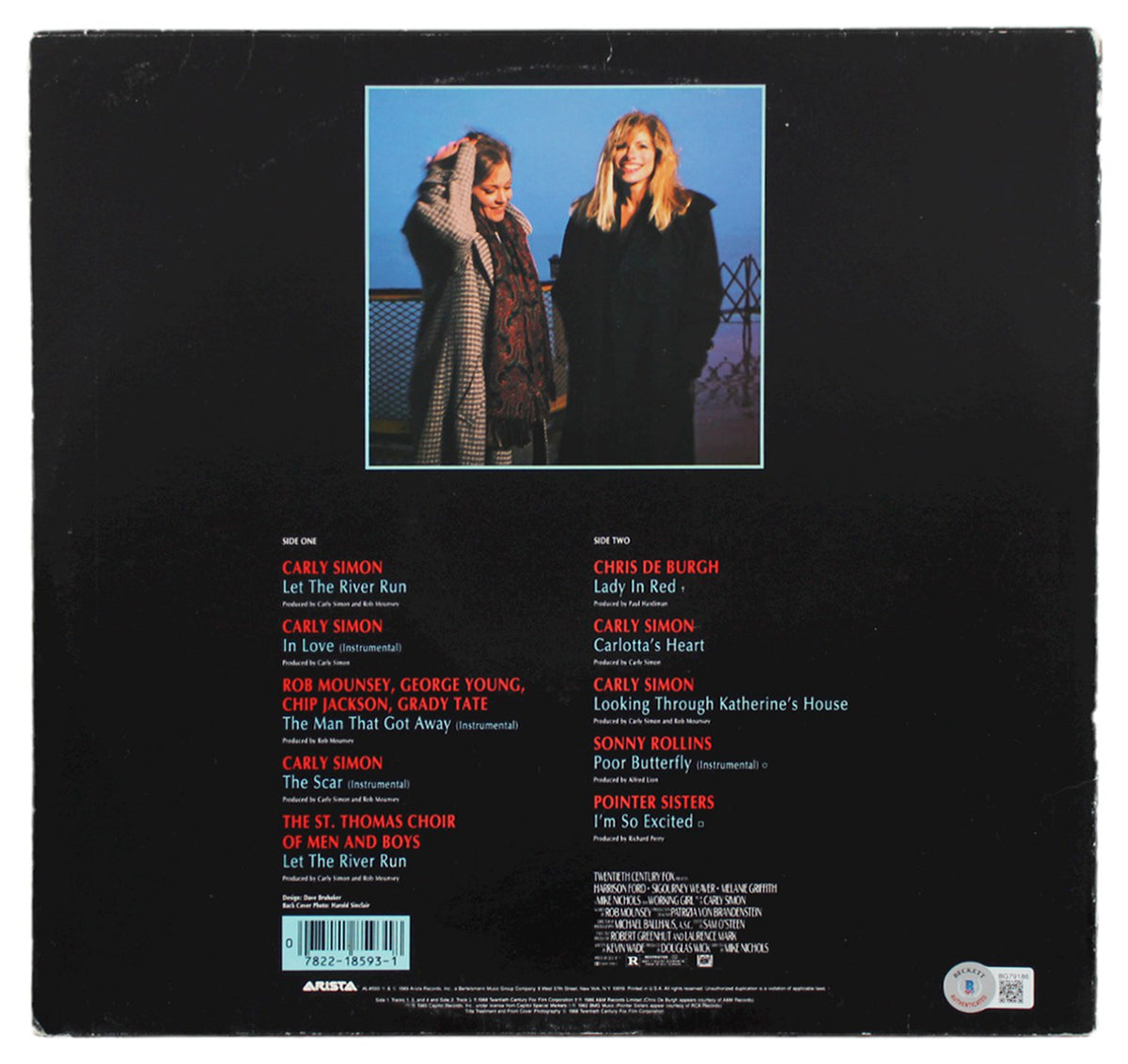 Sigourney Weaver Signed Working Girl Soundtrack Album Cover BAS #BG79186