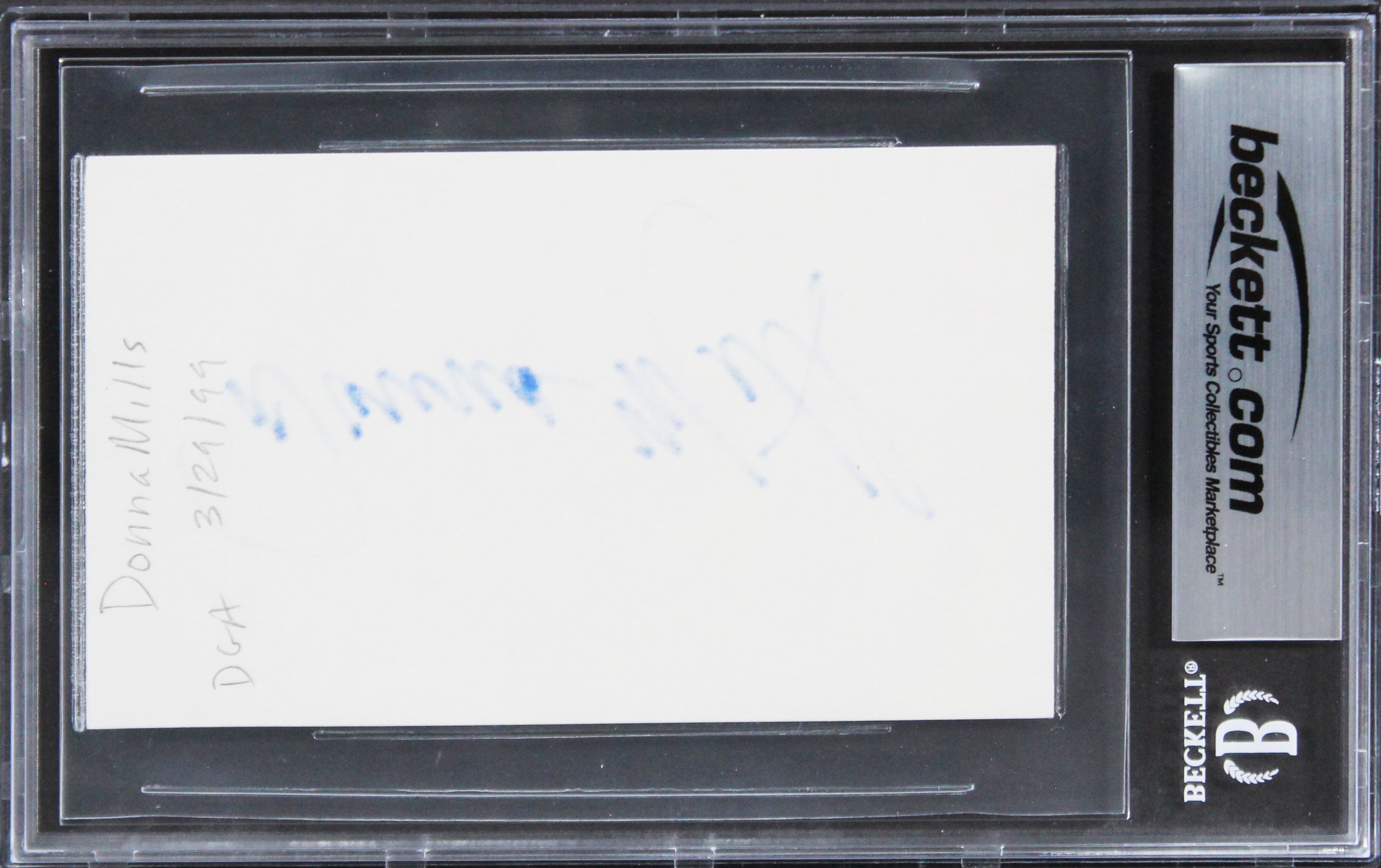 Donna Mills Knots Landing Authentic Signed 3x5 Index Card BAS Slabbed