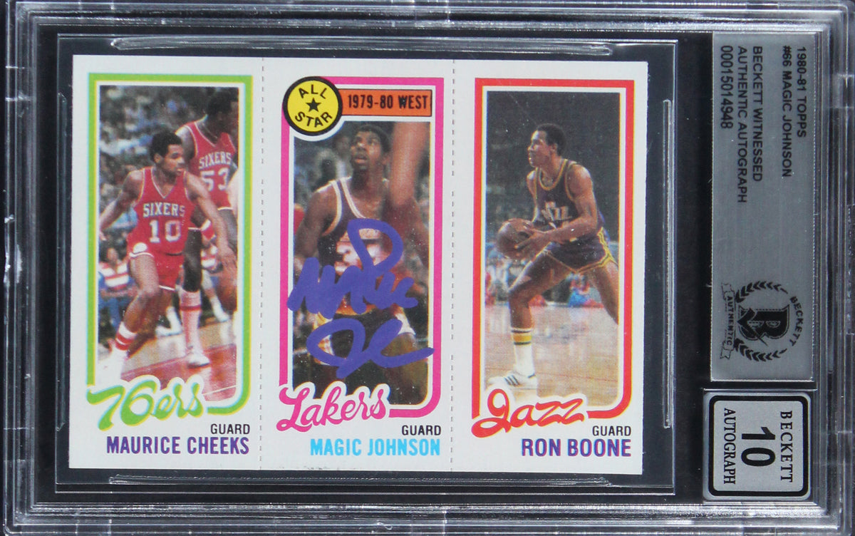 Lakers Magic Johnson Signed 1980 Topps #66 Rookie Card Auto 10! BAS Slabbed