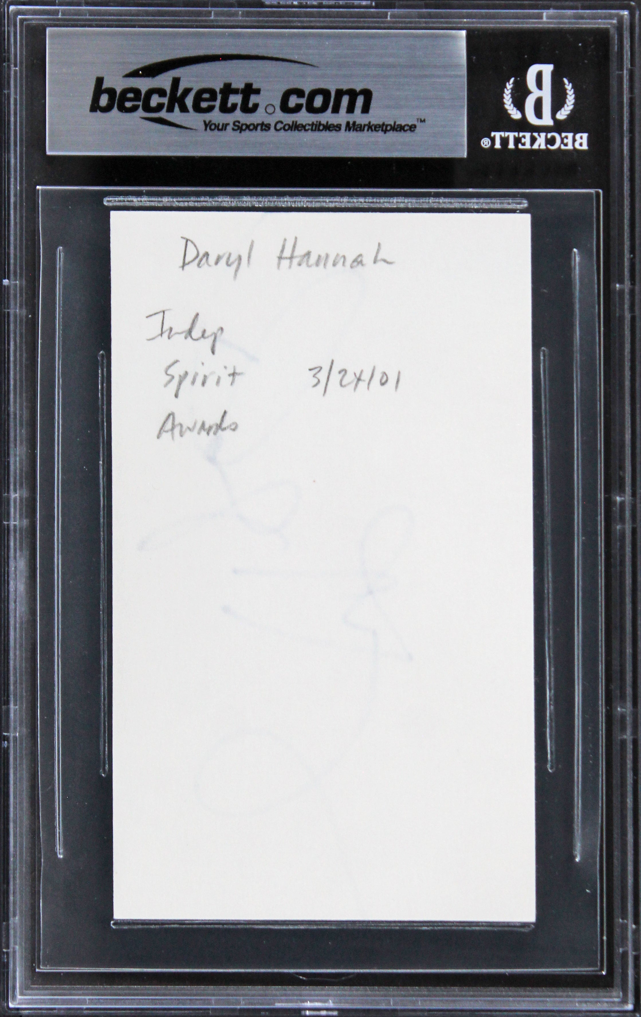 Daryl Hannah Wall Street Authentic Signed 3x5 Index Card Autographed BAS Slabbed
