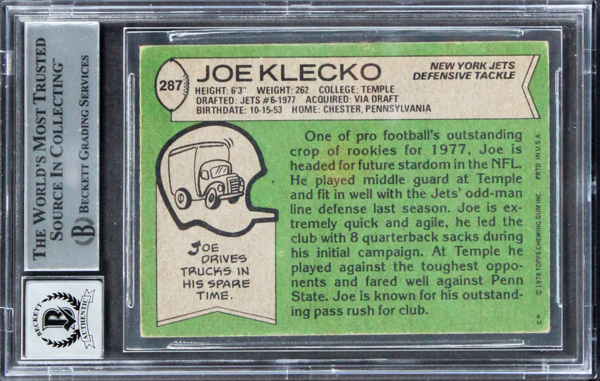 Jets Joe Klecko "HOF 23" Signed 1978 Topps #287 Rookie Card Auto 10! BAS Slabbed