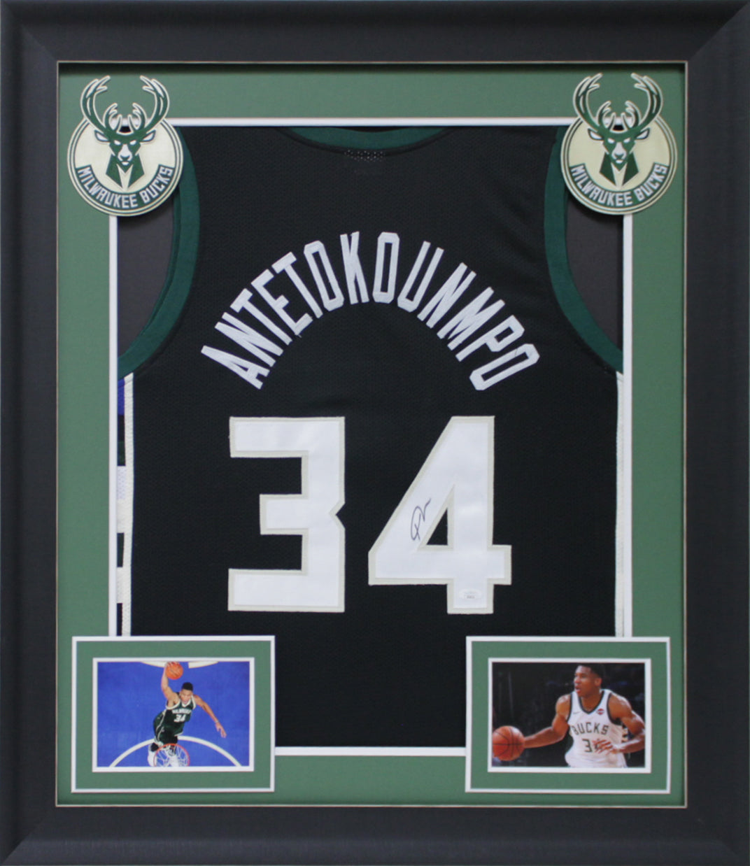 Giannis Antetokounmpo Authentic Signed Black Pro Style Framed Jersey JSA