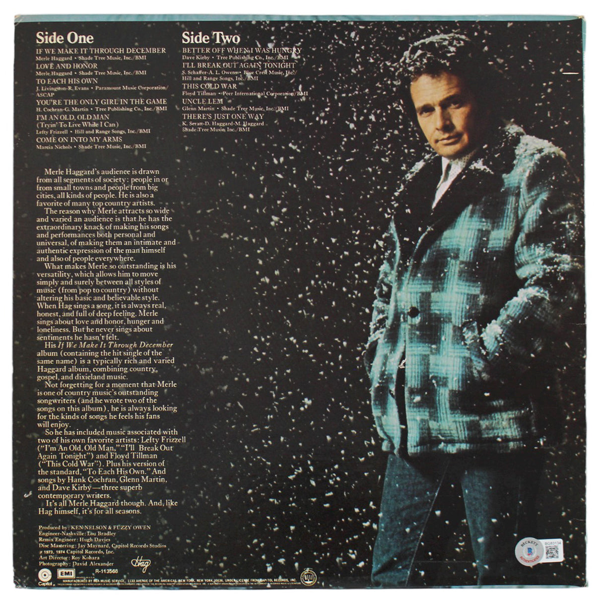 Merle Haggard Signed If We Make It Through December Album Cover BAS #BG83134
