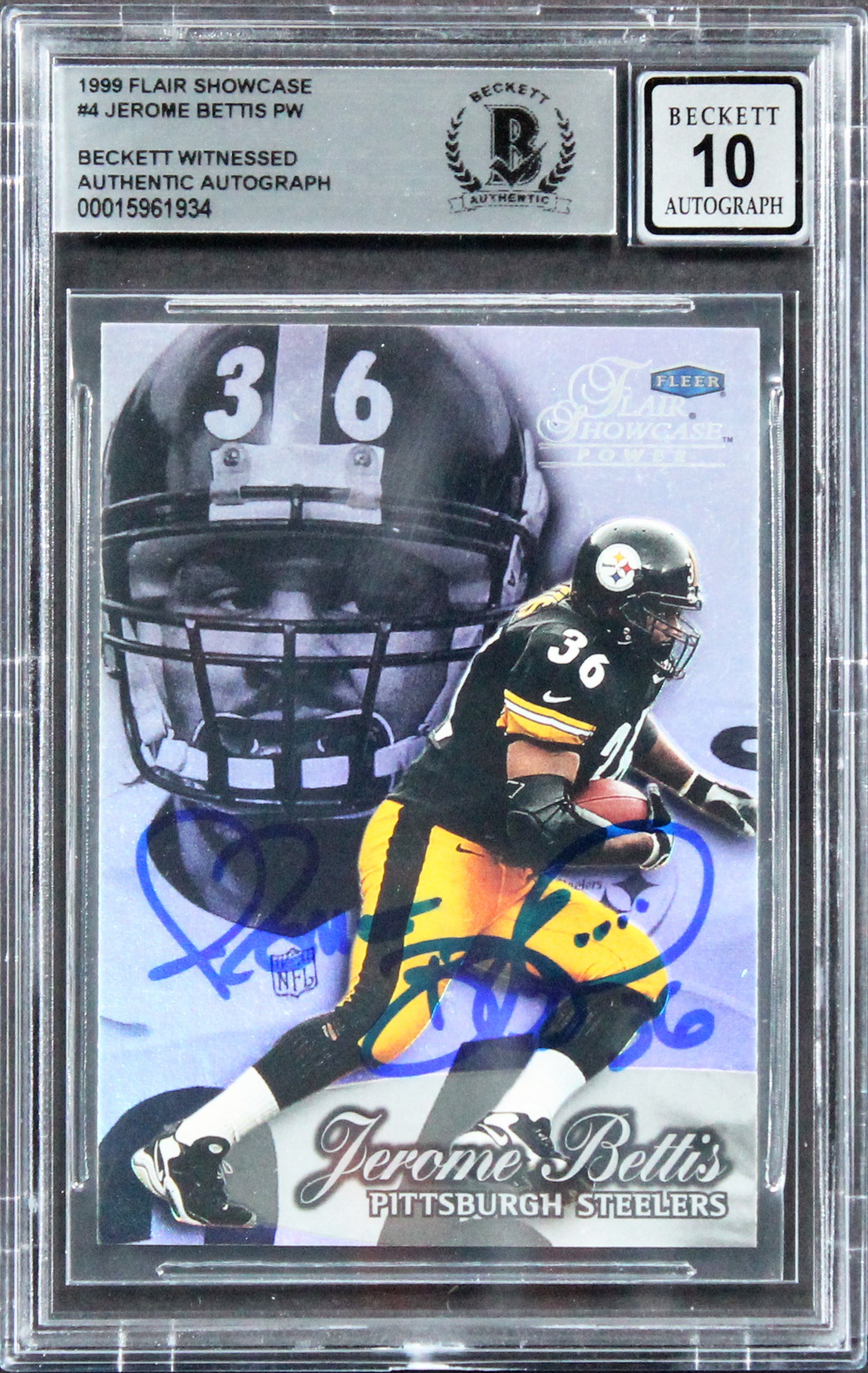 Steelers Jerome Bettis Signed 1999 Flair Showcase #4 Card Auto 10! BAS Slabbed
