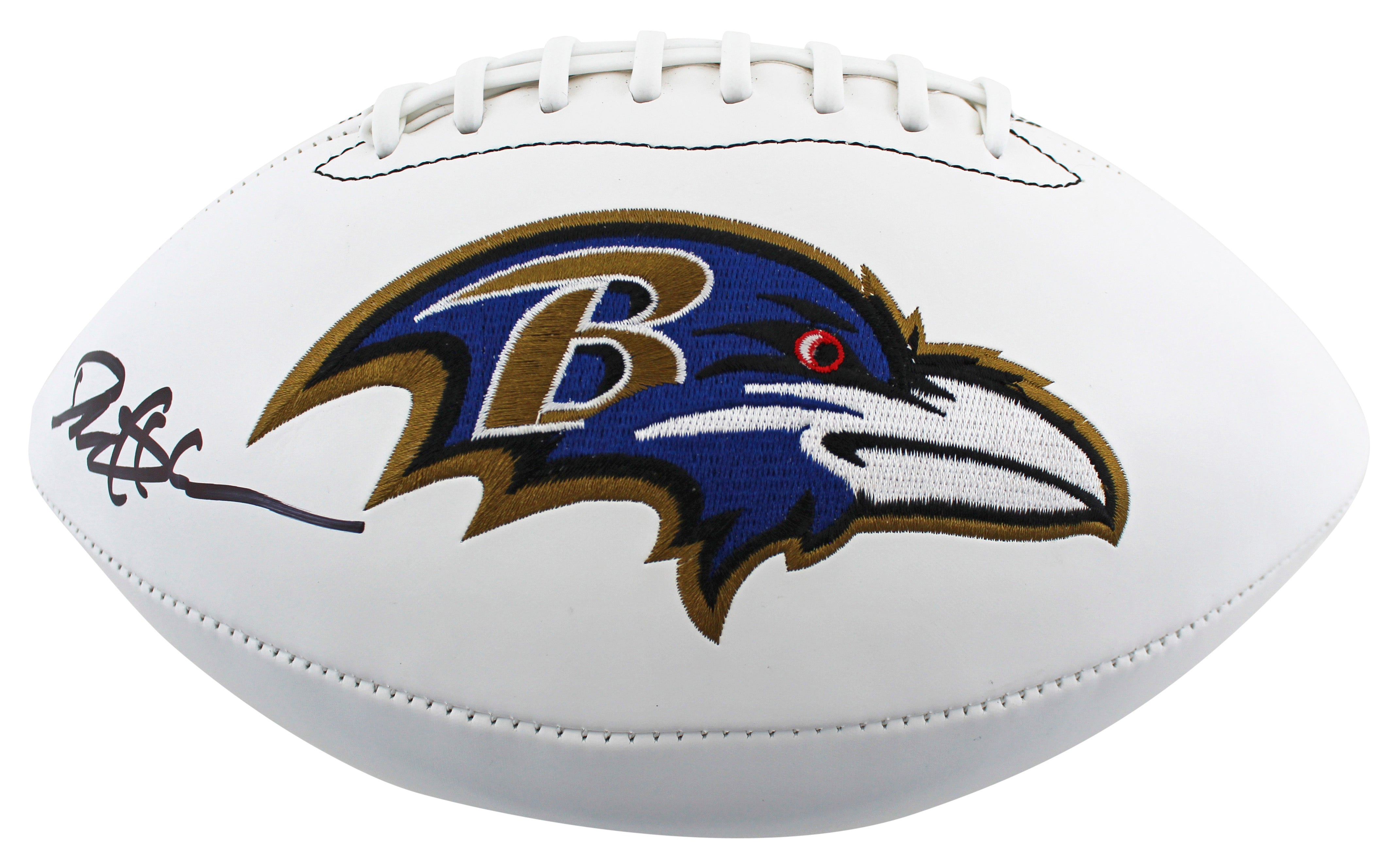 Ravens Deion Sanders Authentic Signed White Panel Logo Football BAS Witnessed