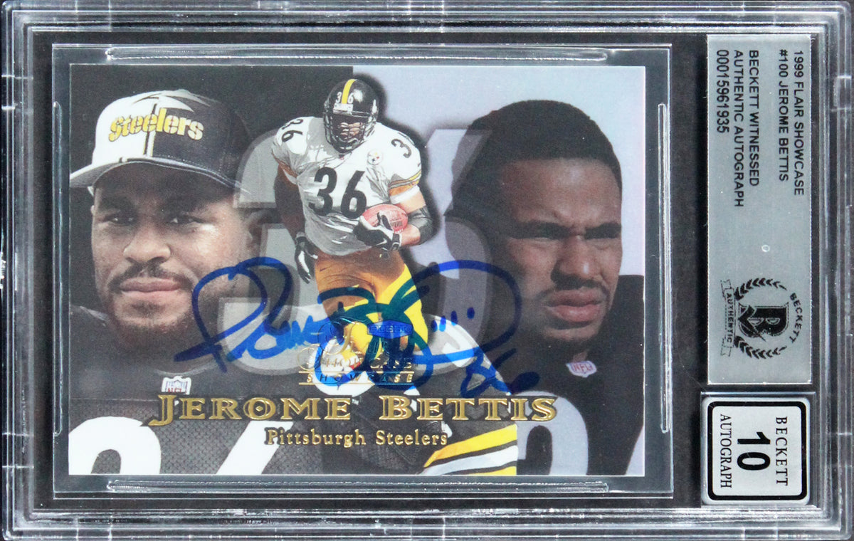 Steelers Jerome Bettis Signed 1999 Flair Showcase #100 Card Auto 10! BAS Slabbed