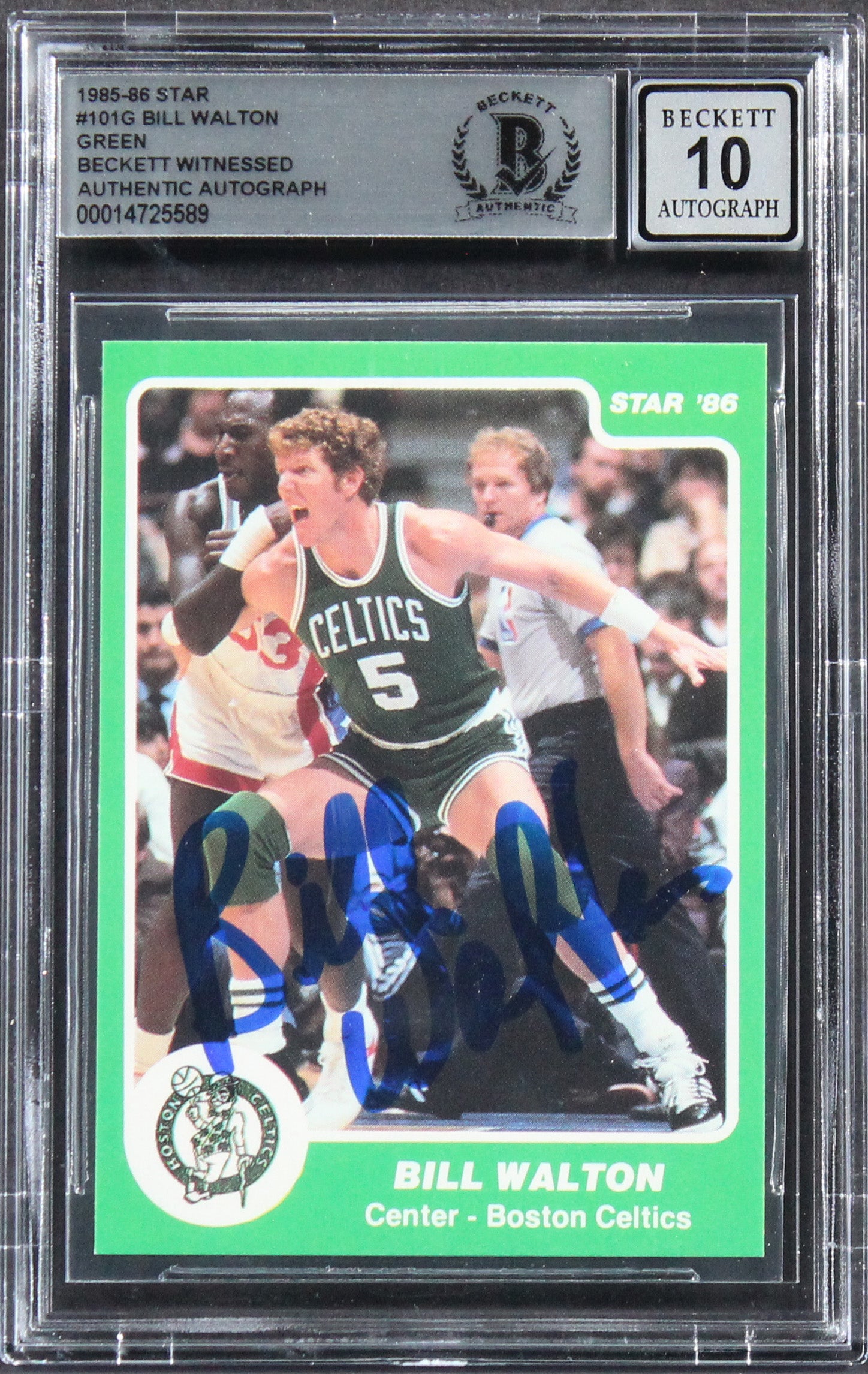 Celtics Bill Walton Authentic Signed 1985 Star #101G Green Card Auto 10 BAS Slab