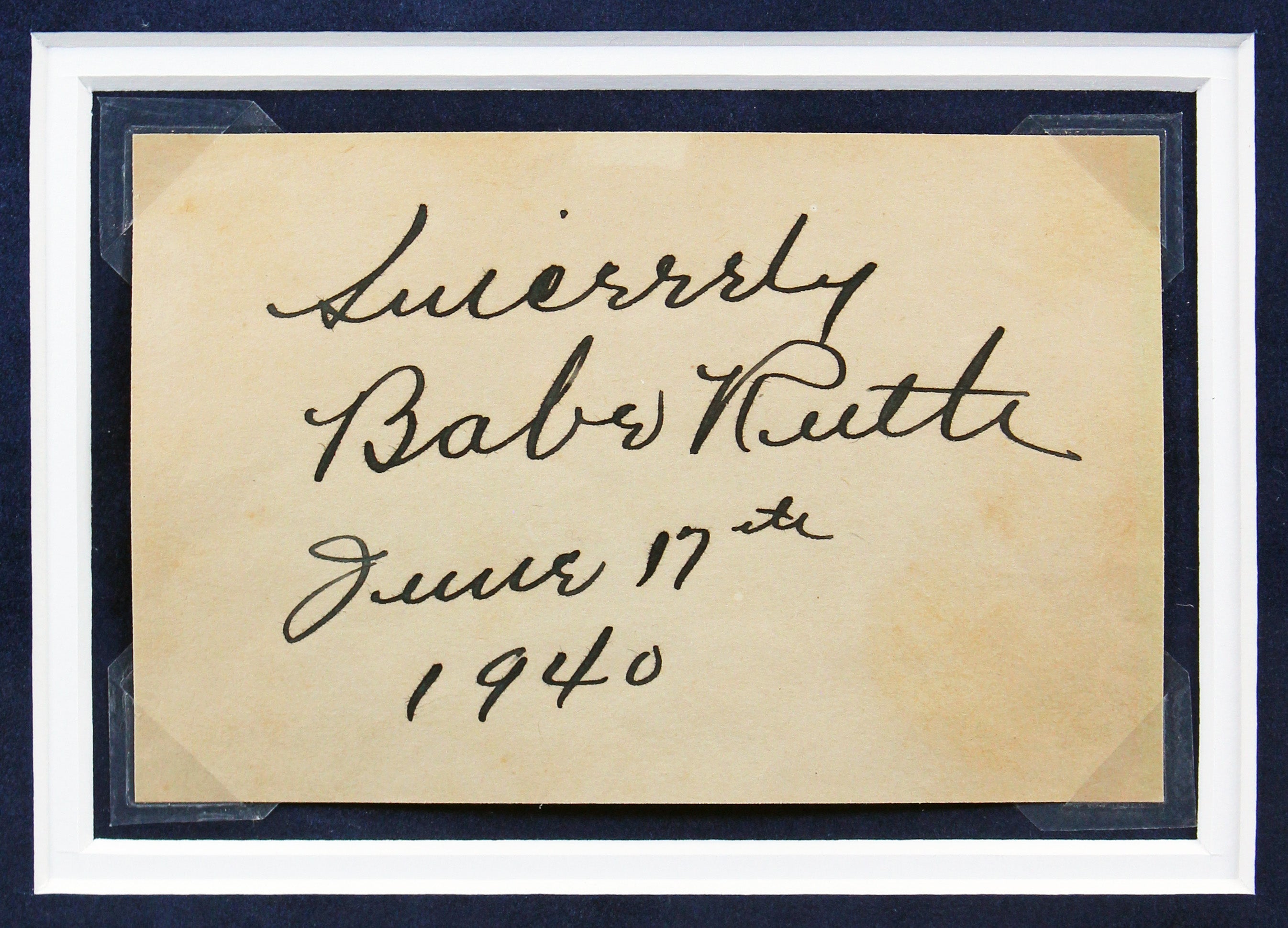 Yankees Babe Ruth "Sincerely" Signed & Framed 3x4.25 Cut Sig Auto 9! PSA & JSA