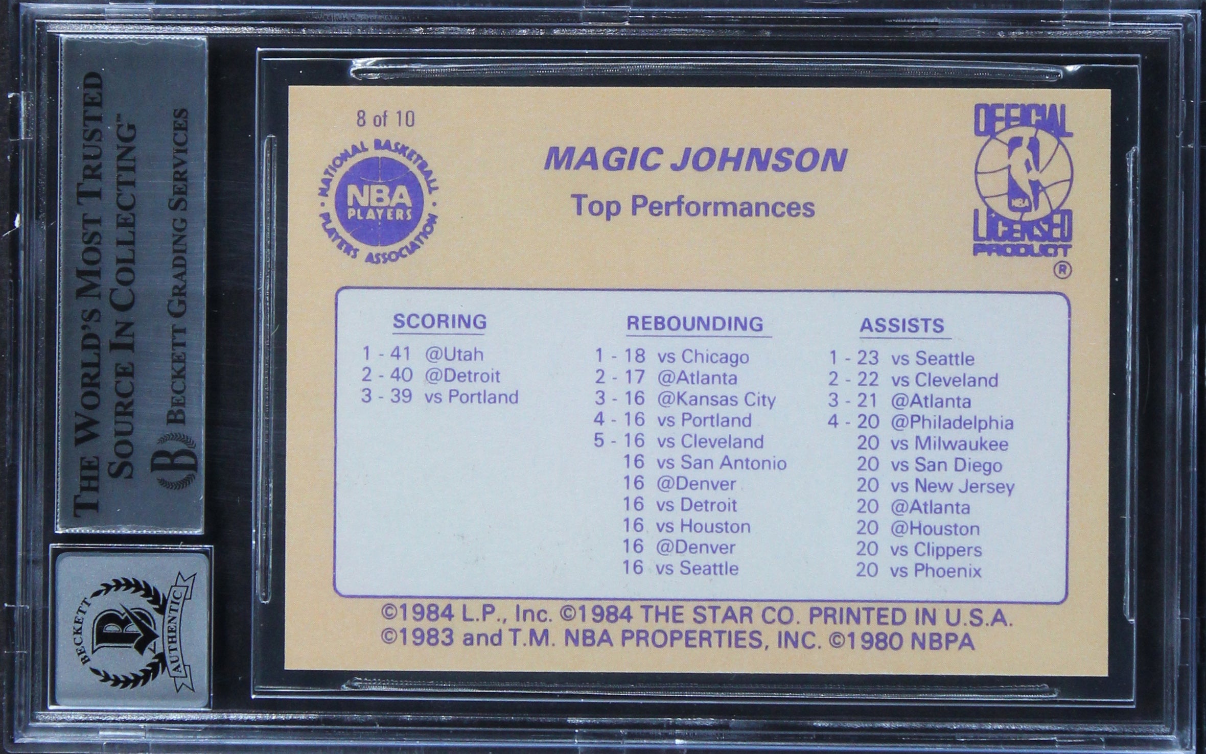 Lakers Magic Johnson Authentic Signed 1986 Star #8 Card Auto 10! BAS Slabbed