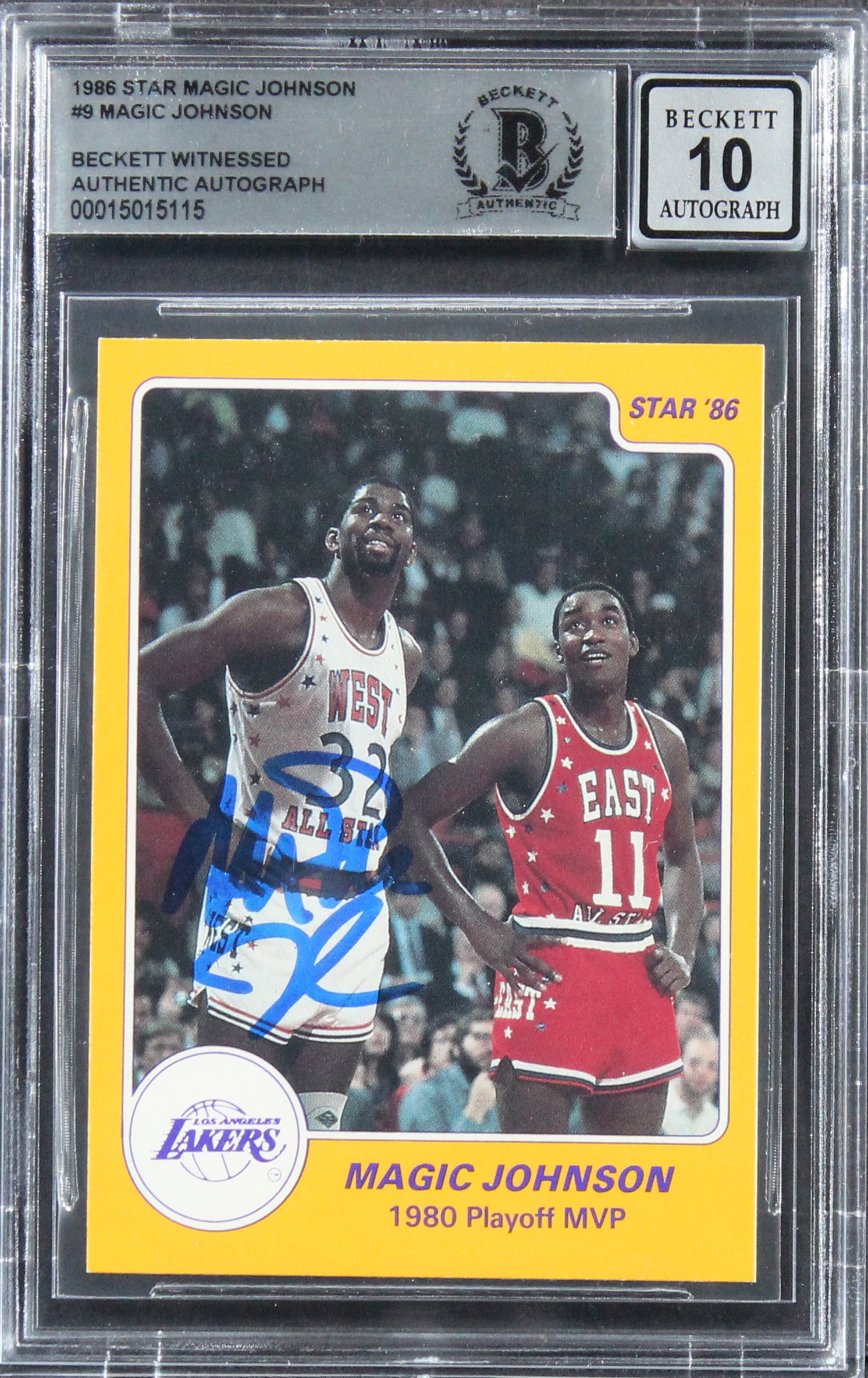 Lakers Magic Johnson Authentic Signed 1986 Star #9 Card Auto 10! BAS Slabbed