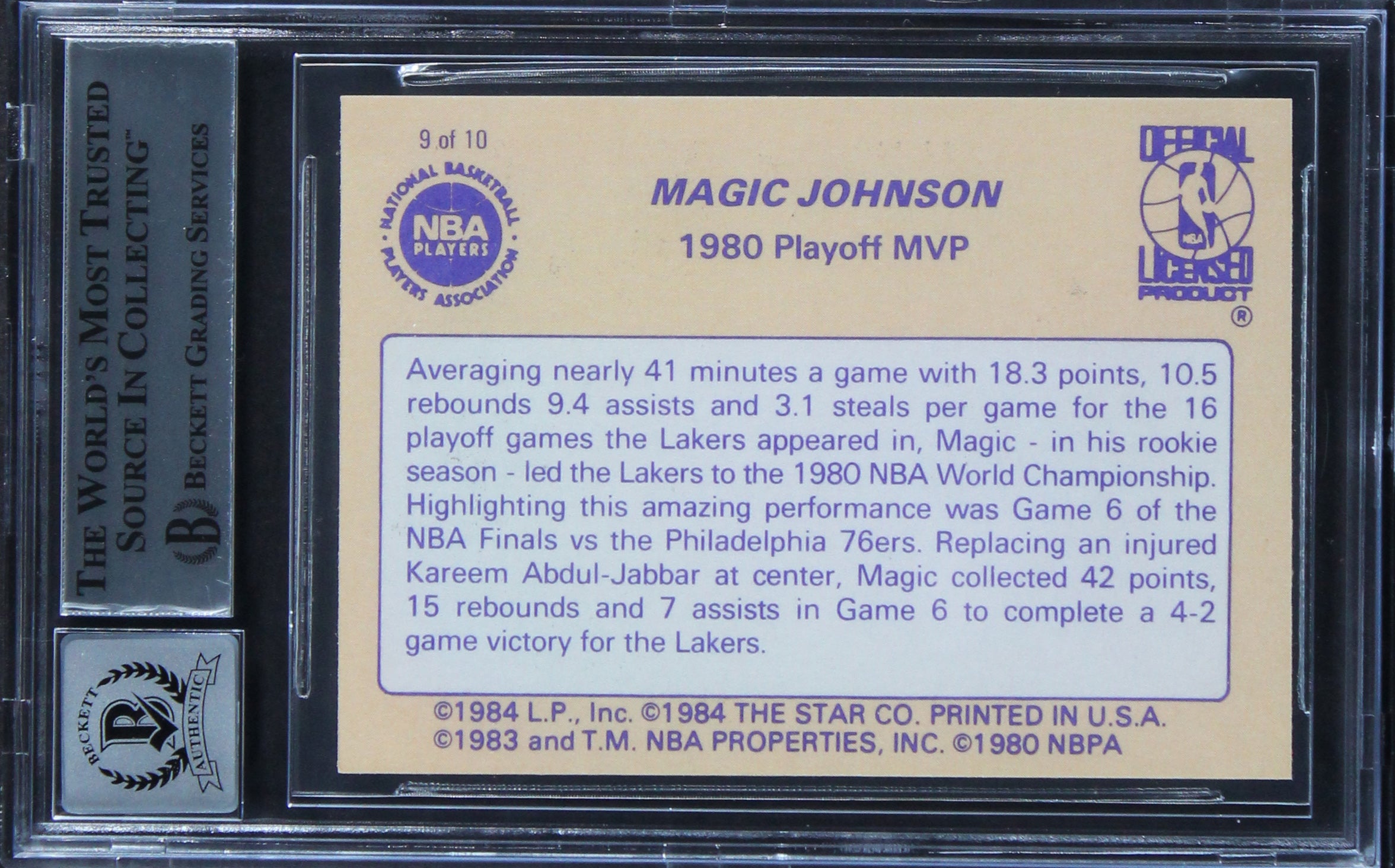 Lakers Magic Johnson Authentic Signed 1986 Star #9 Card Auto 10! BAS Slabbed