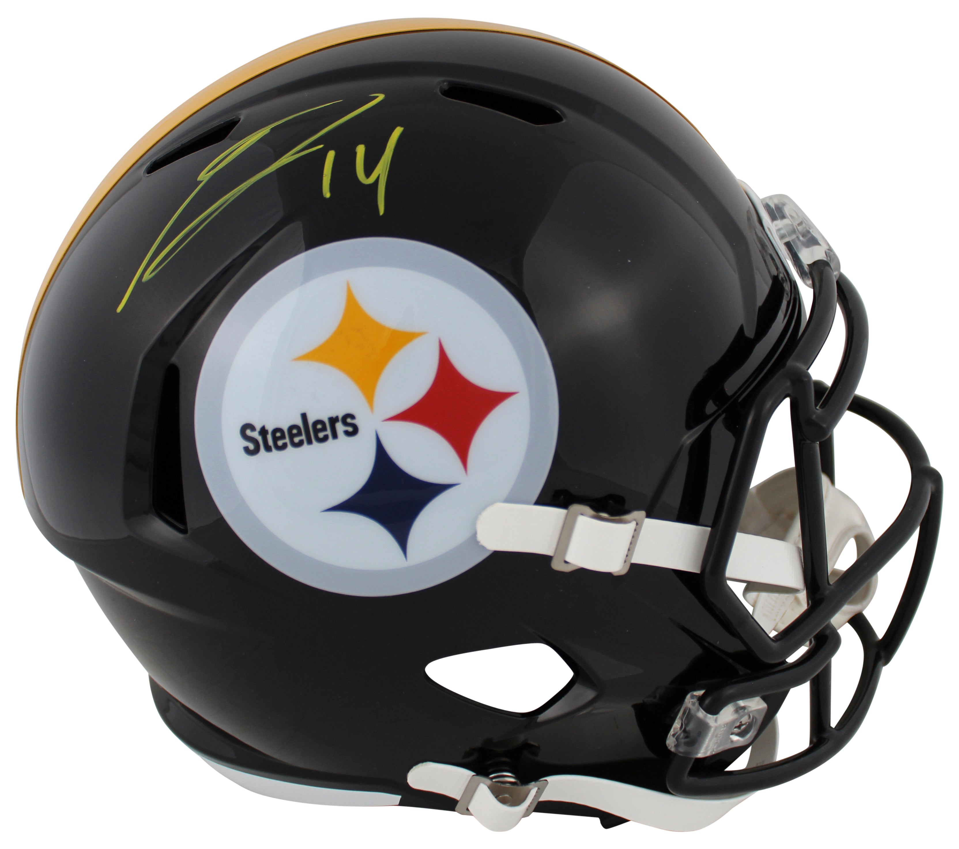 Steelers George Pickens Signed F/S Speed Rep Helmet w/ Yellow Sig & Case JSA