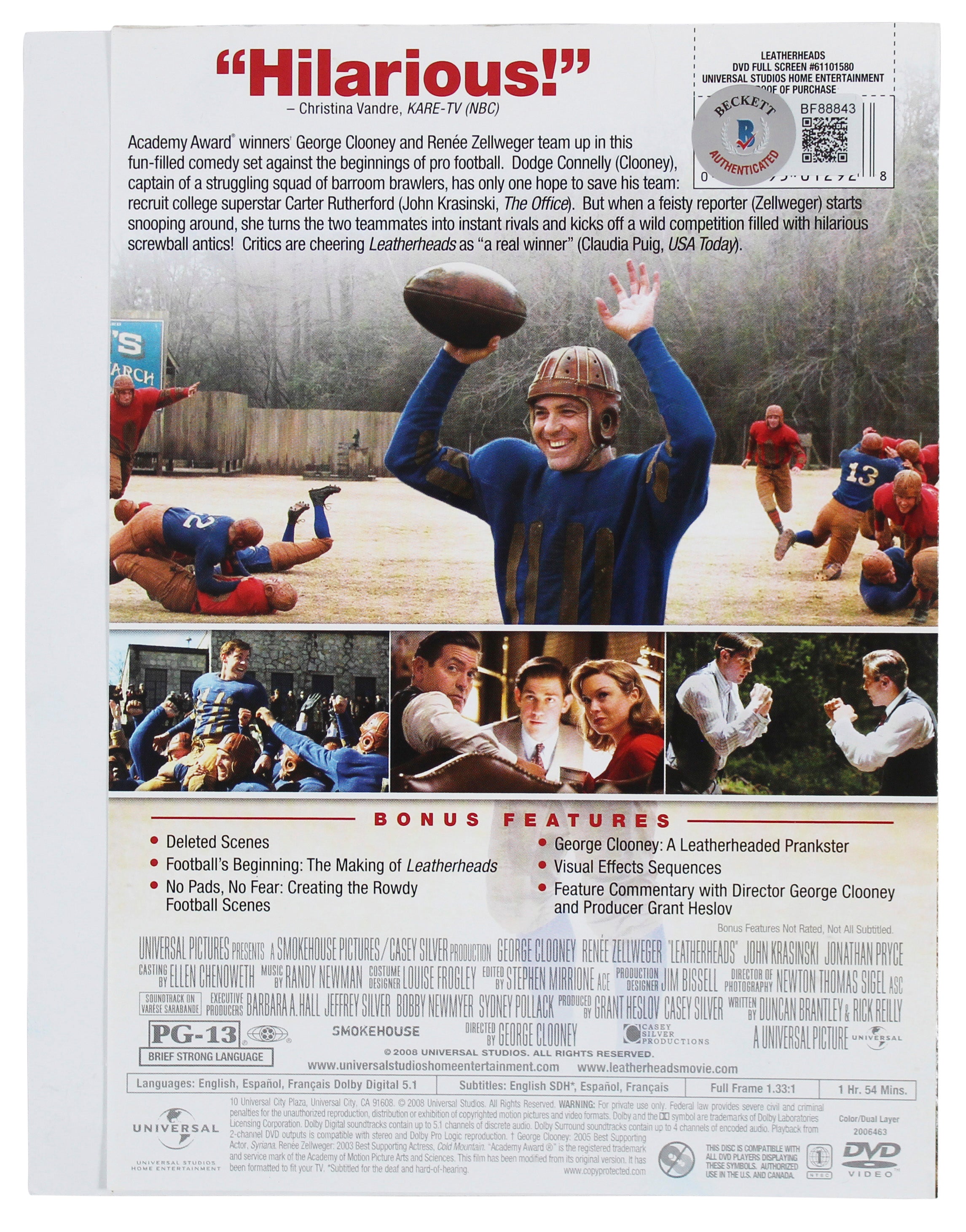 George Clooney Leatherheads Authentic Signed DVD Cover Autographed BAS #BF88843