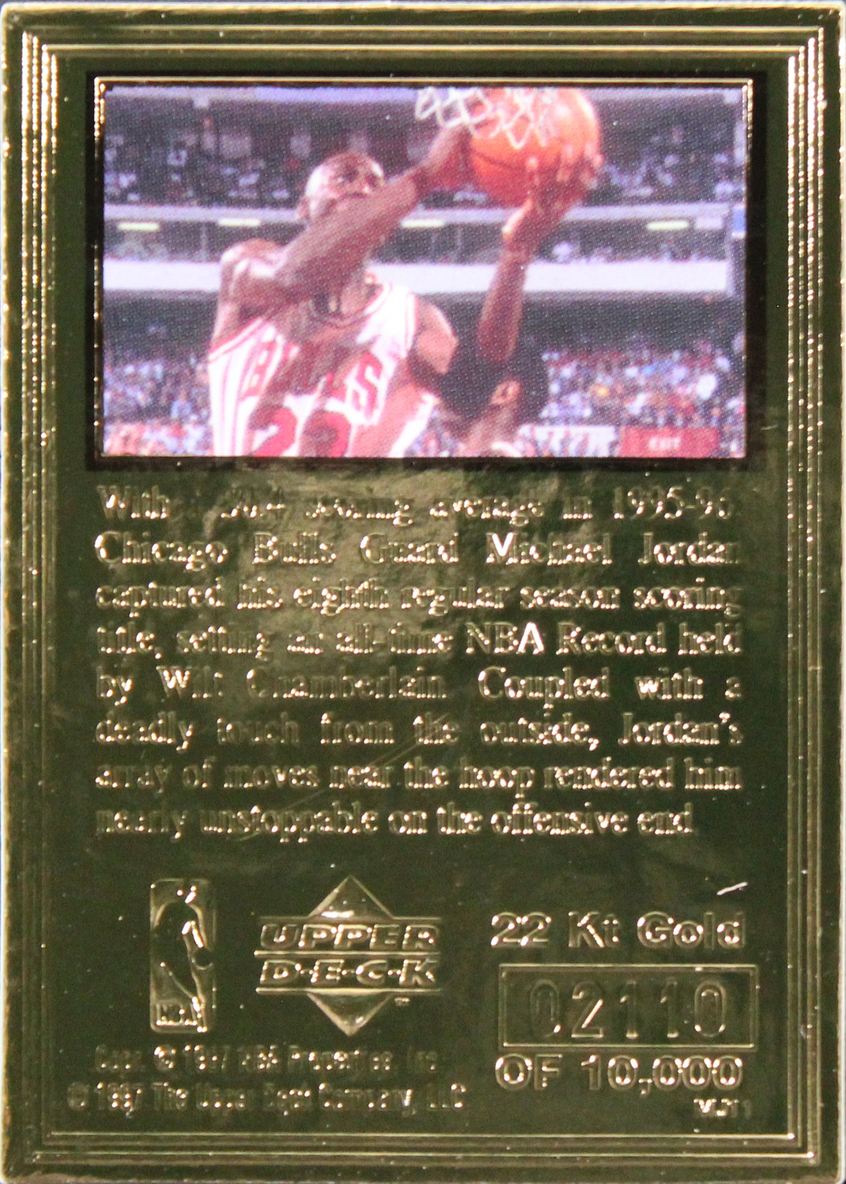 1996 Upper Deck Michael Jordan CC #MJ11 #2110/10000 22 Kt Gold Card Un-signed