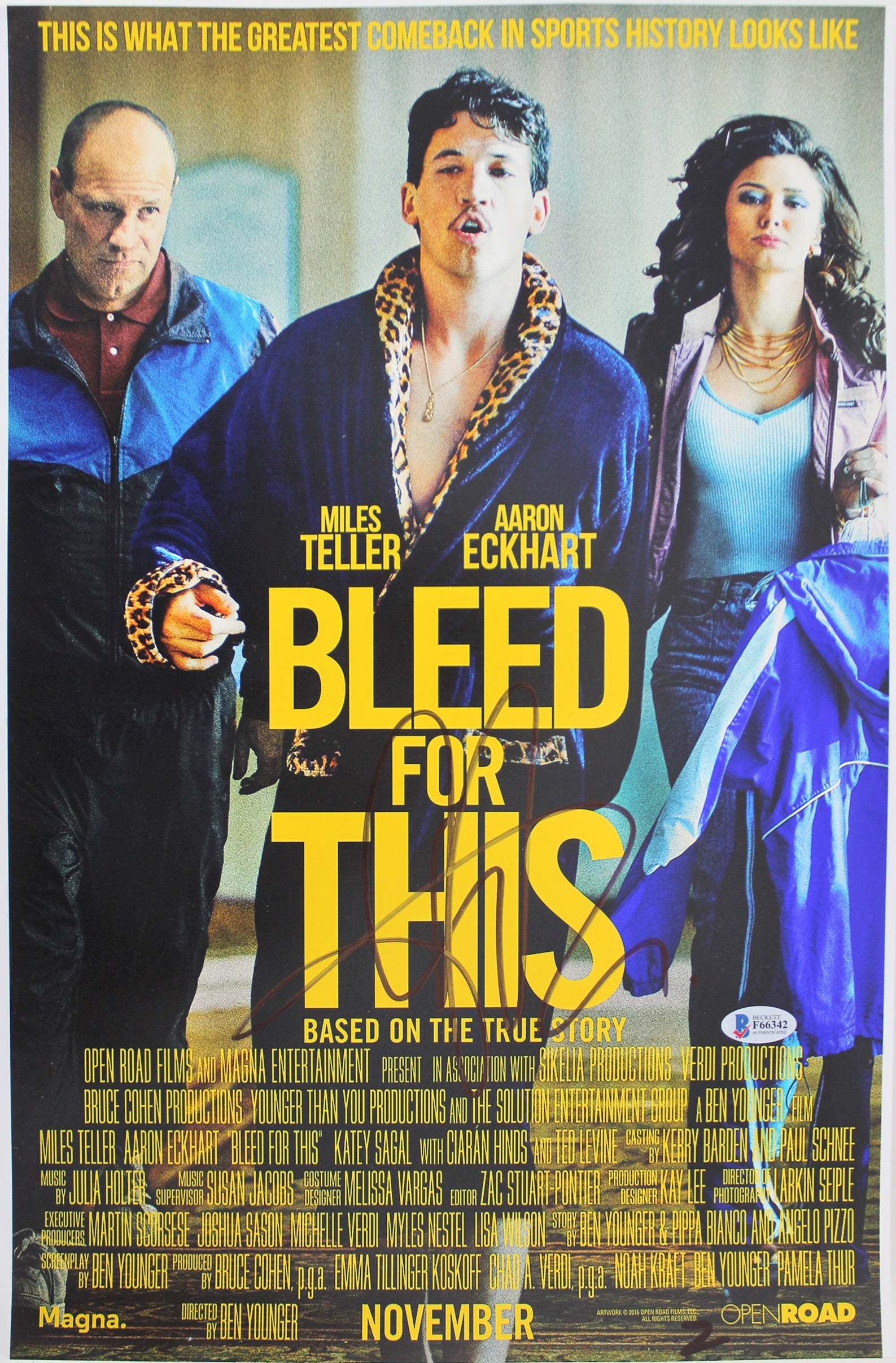 Aaron Eckhart Bleed For This Authentic Signed 12x18 Photo BAS #F66342