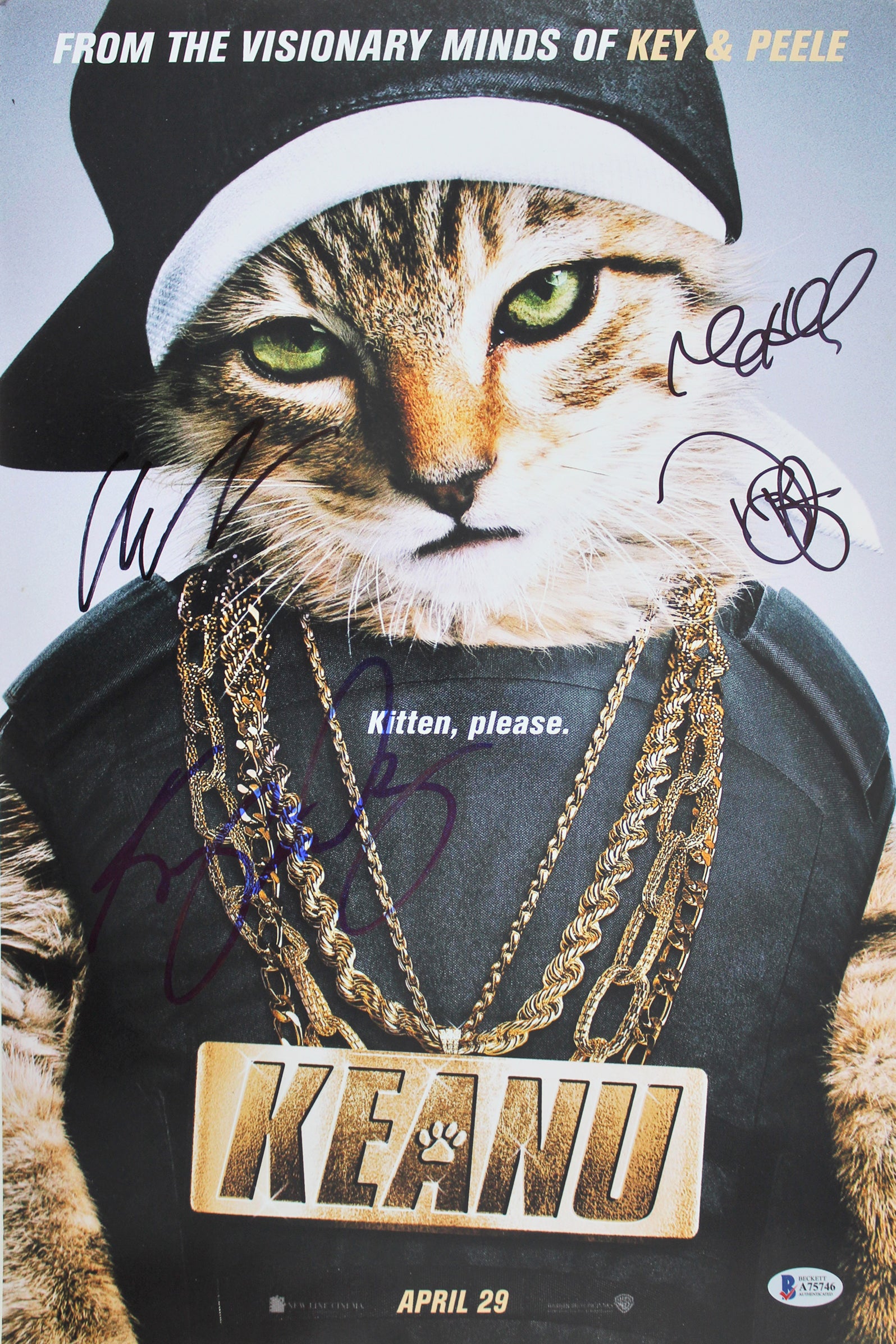 Keanu (4) Key, Neighbors, Britt-Gibson & Huebel Signed 12x18 Photo BAS #A75746