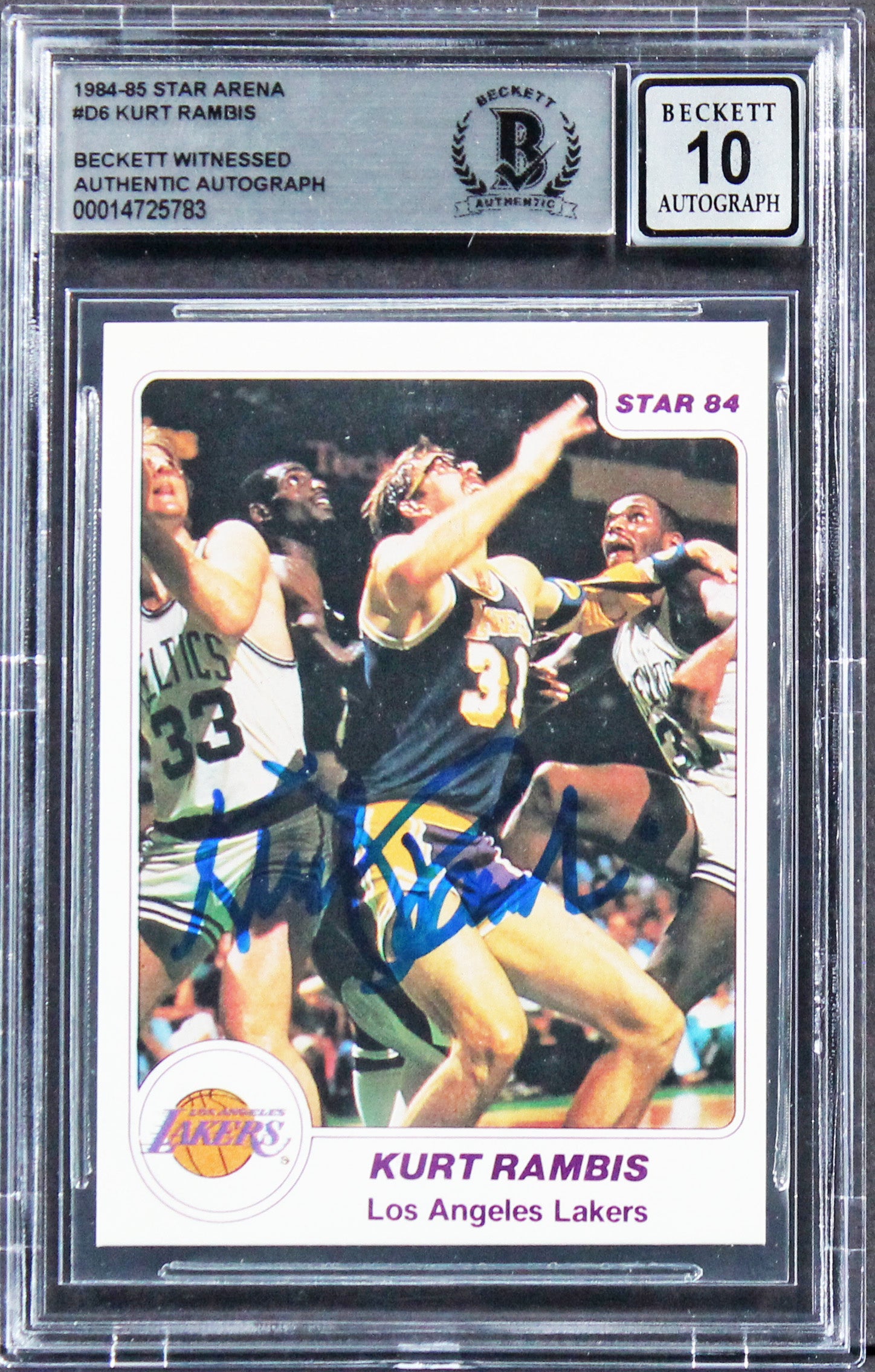 Lakers Kurt Rambis Authentic Signed 1984 Star Arena #D6 Card Auto 10 BAS Slabbed