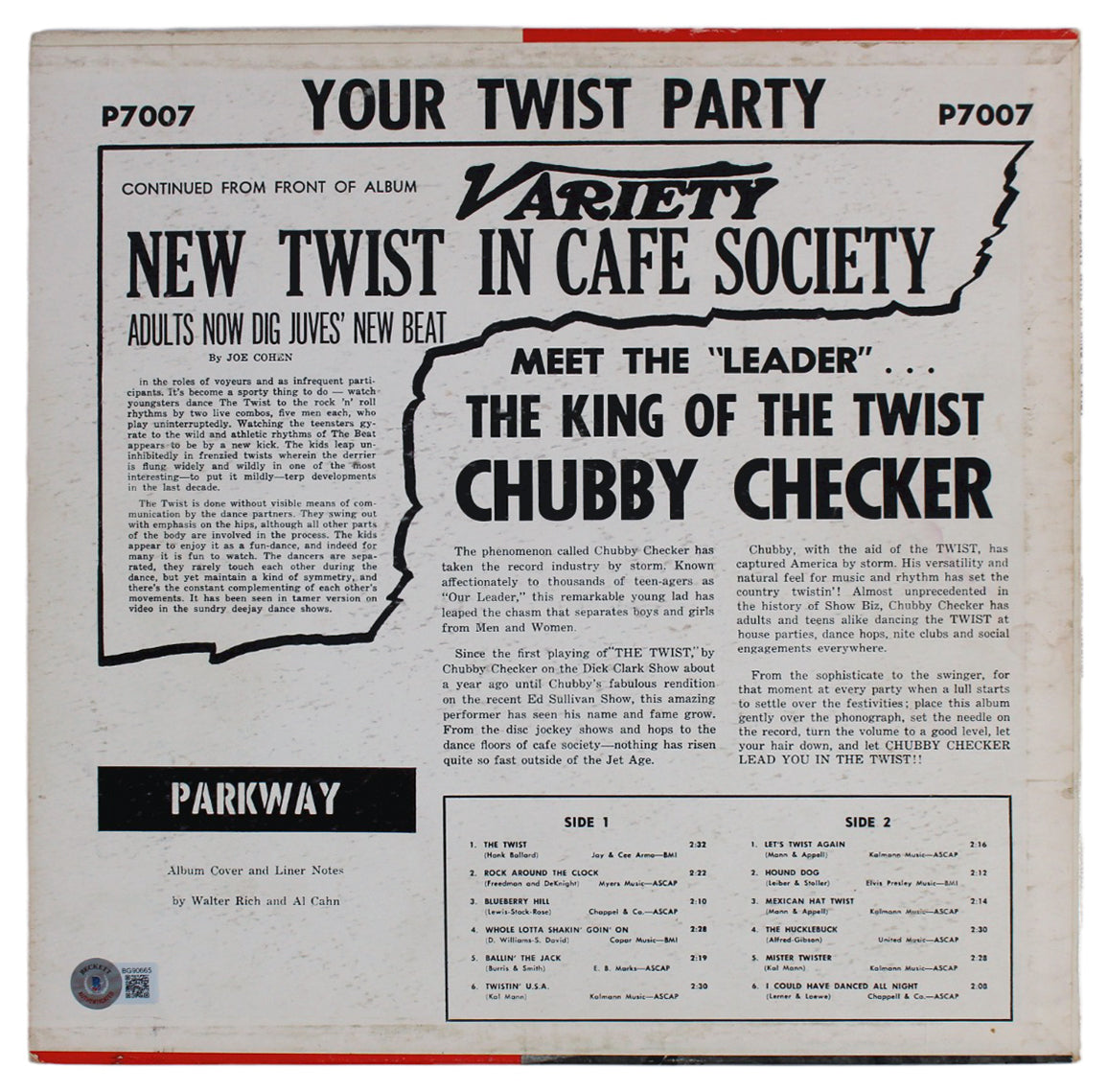 Chubby Checker Authentic Signed Your Twist Party Album Cover BAS #BG90665