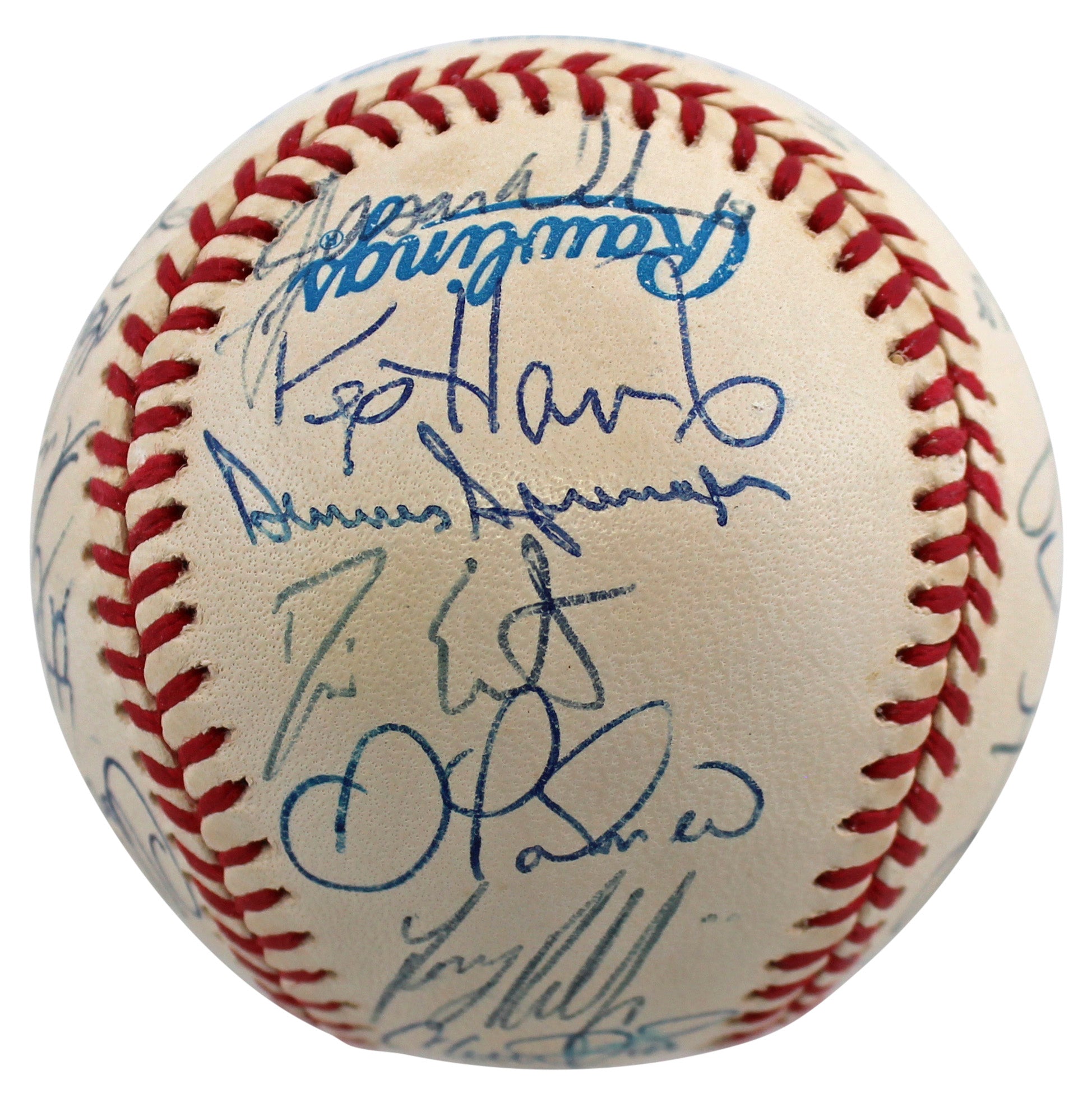 1997 Angels (28) Edmonds, Percival, Bowa +25, Signed Oal Baseball BAS #AB92942