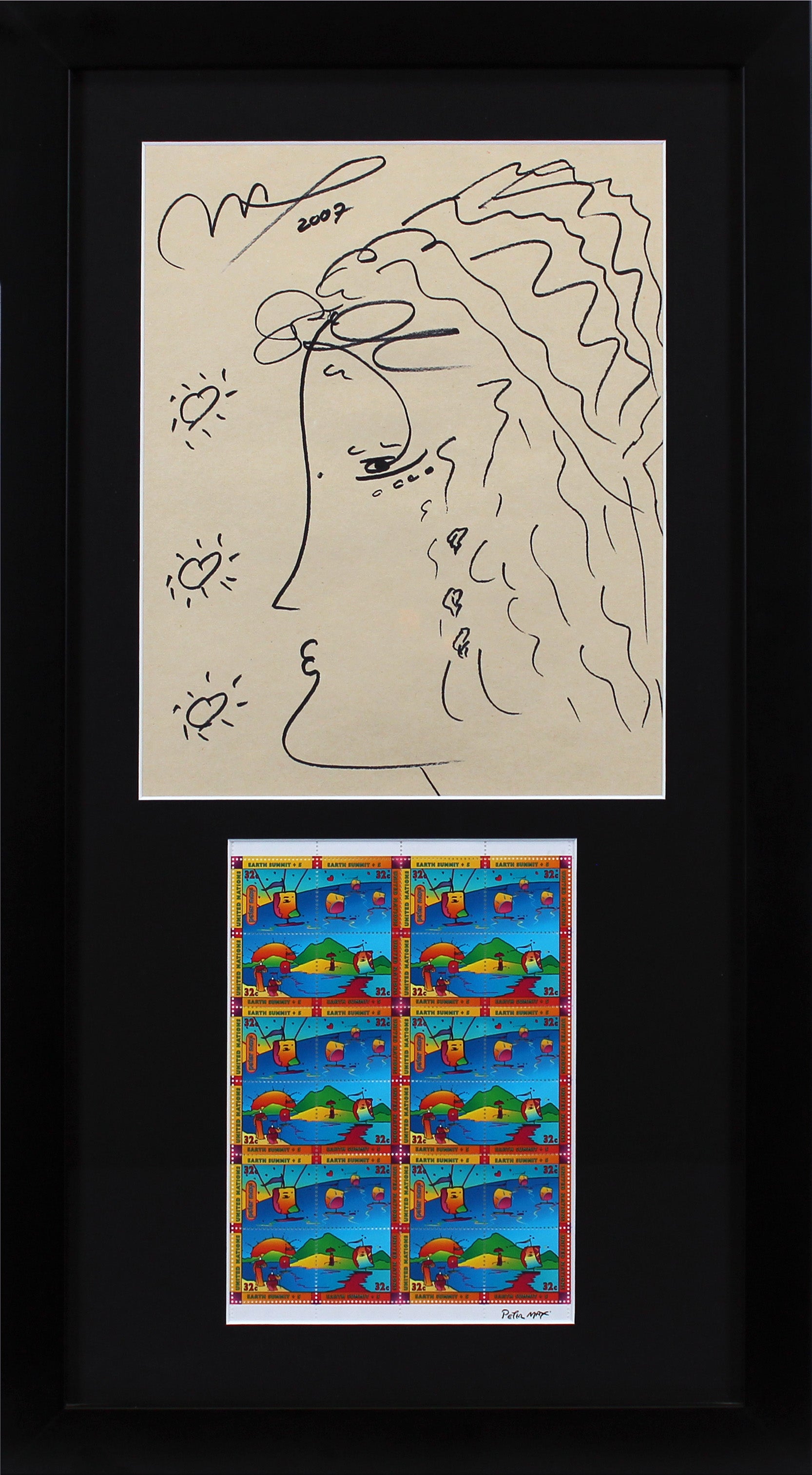 Peter Max "2007" Authentic Signed 8.75x10.75 Sketch Framed Display PSA #V24271