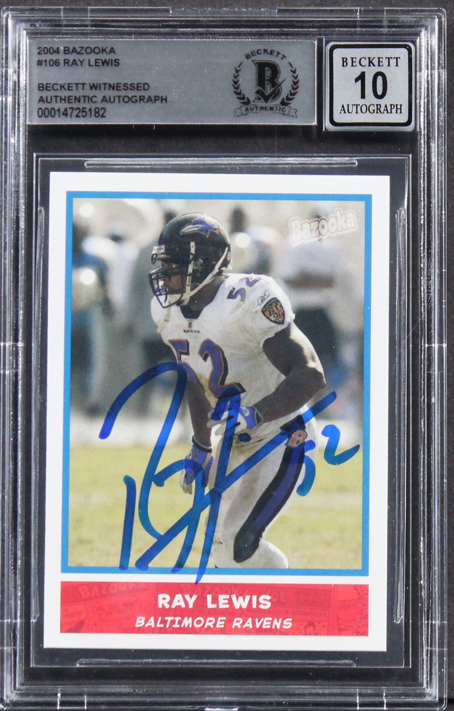 Ravens Ray Lewis Authentic Signed 2004 Bazooka #106 Card Auto 10! BAS Slabbed