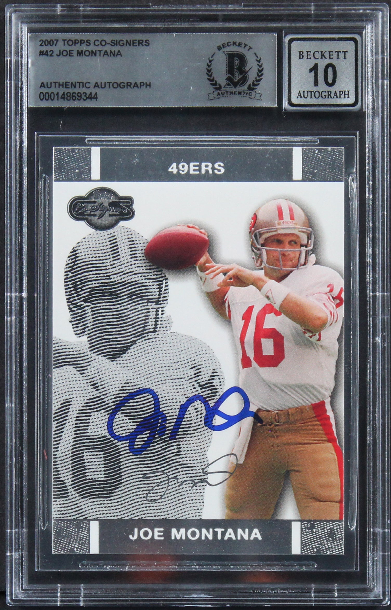 49ers Joe Montana Signed 2007 Topps Co-Signers #42 Card Auto 10! BAS Slabbed