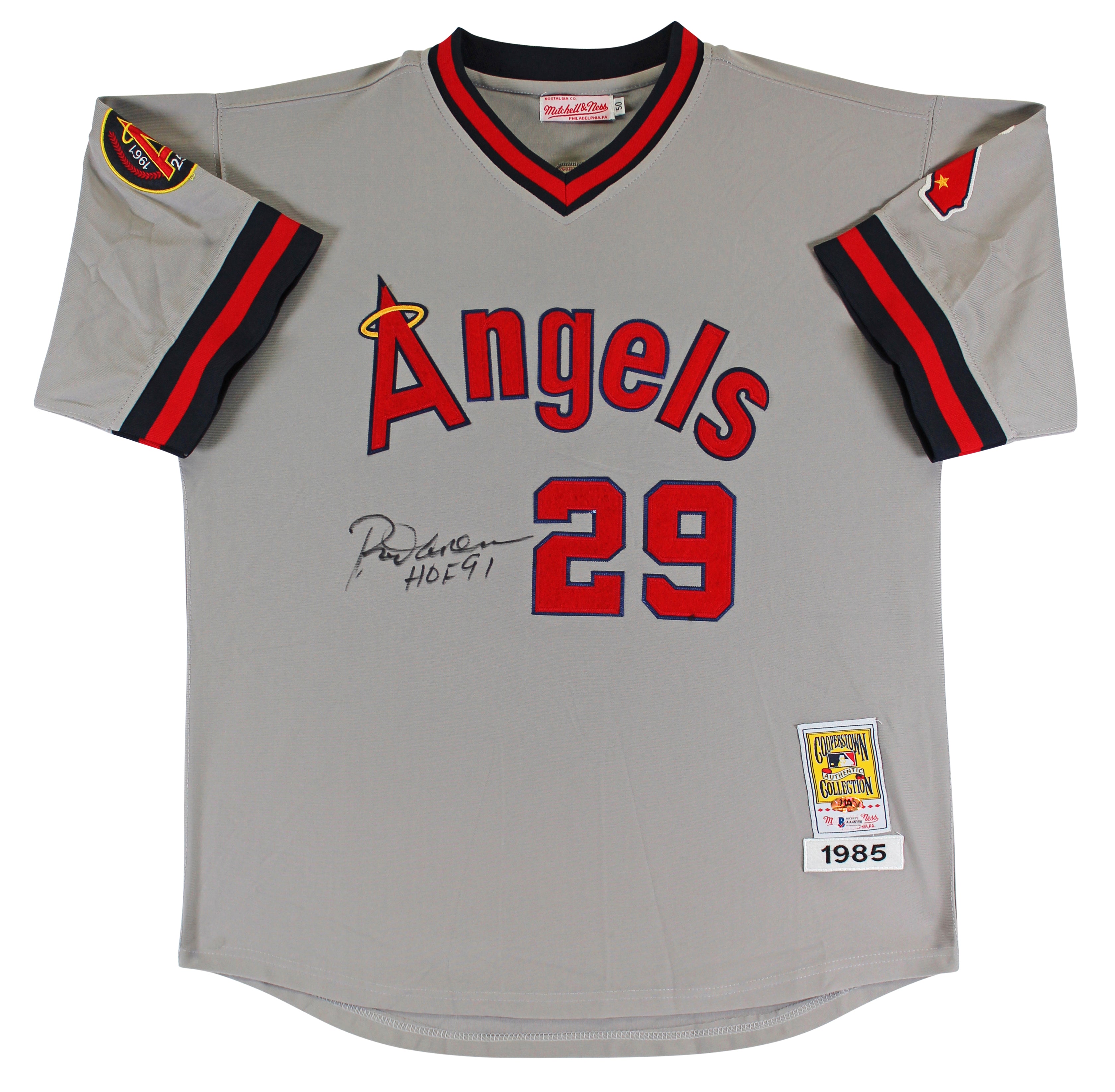 Angels Rod Carew "HOF 91" Signed Grey Mitchell & Ness CC Jersey BAS #AA48358