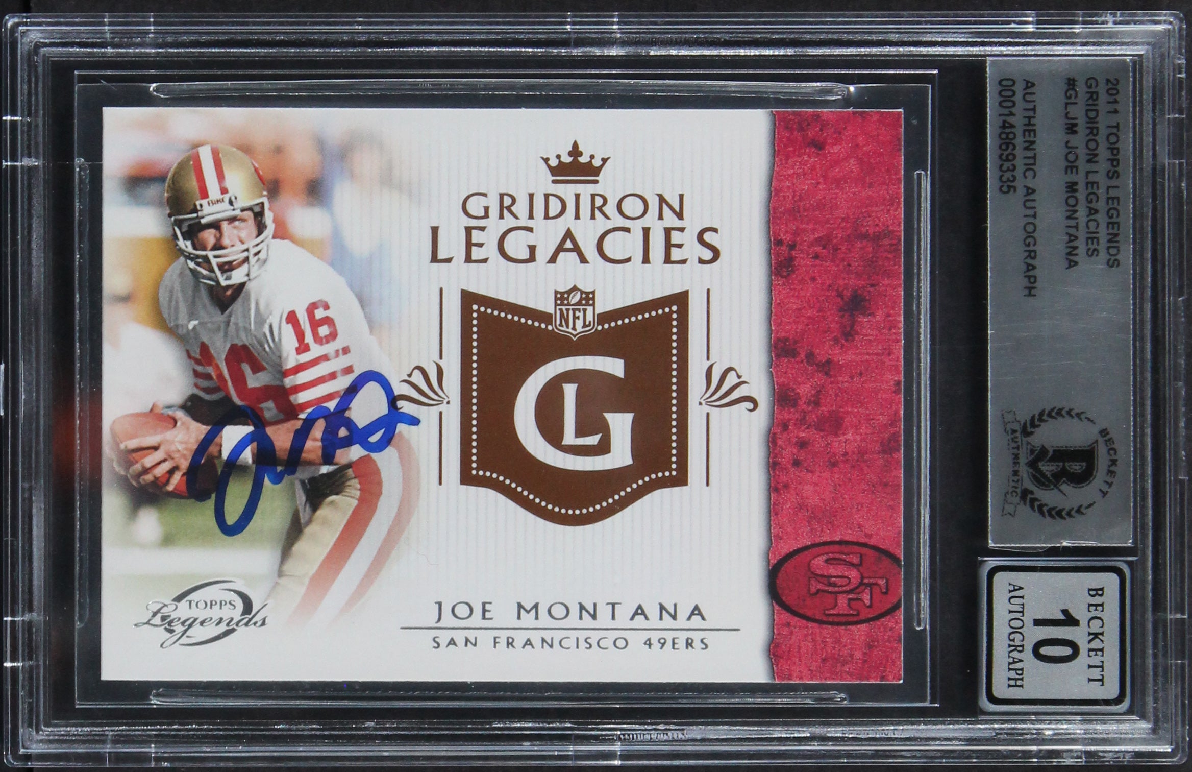 49ers Joe Montana Signed 2011 Topps Legends GL #GLJM Card Auto 10! BAS Slabbed