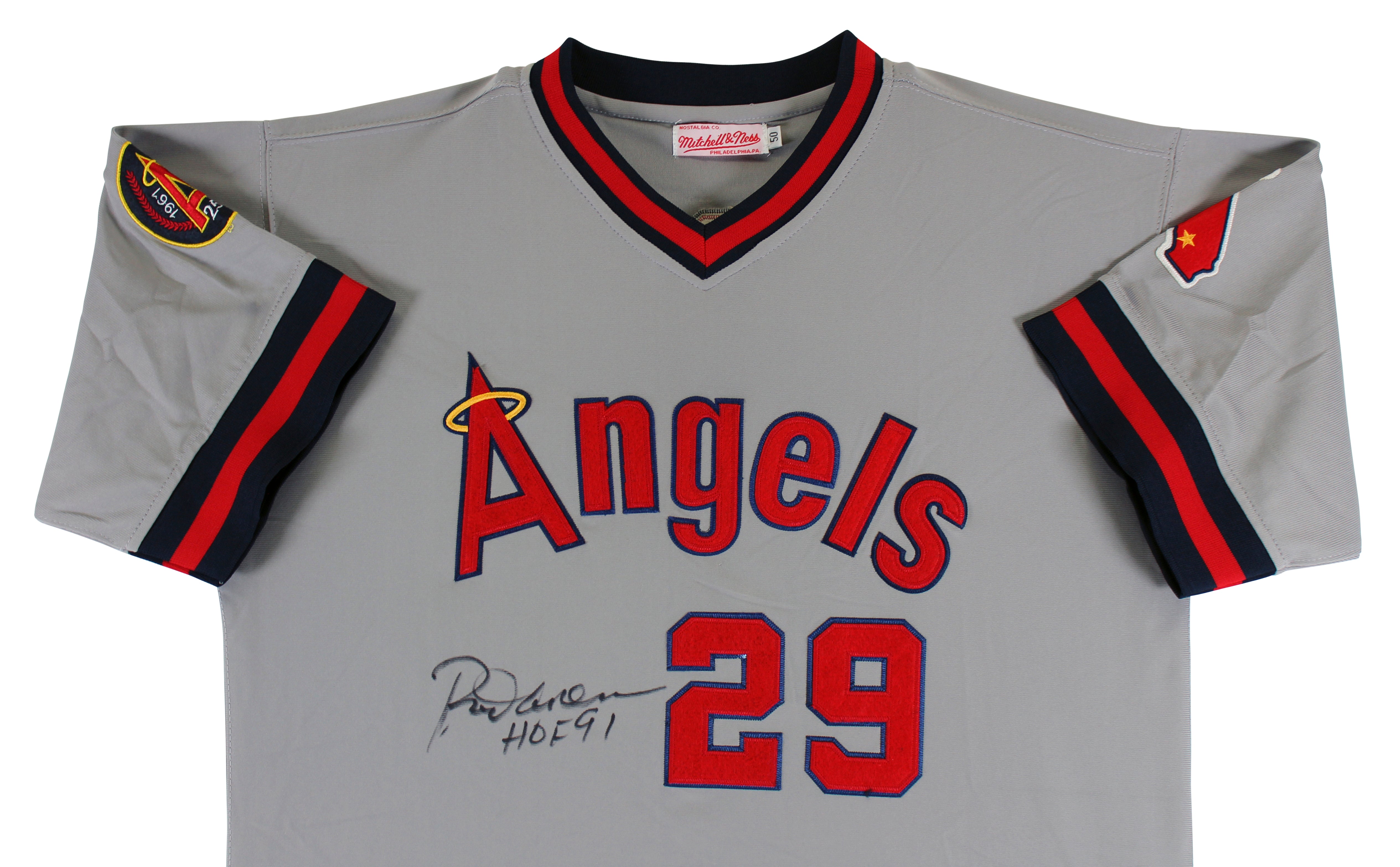 Angels Rod Carew "HOF 91" Signed Grey Mitchell & Ness CC Jersey BAS #AA48358