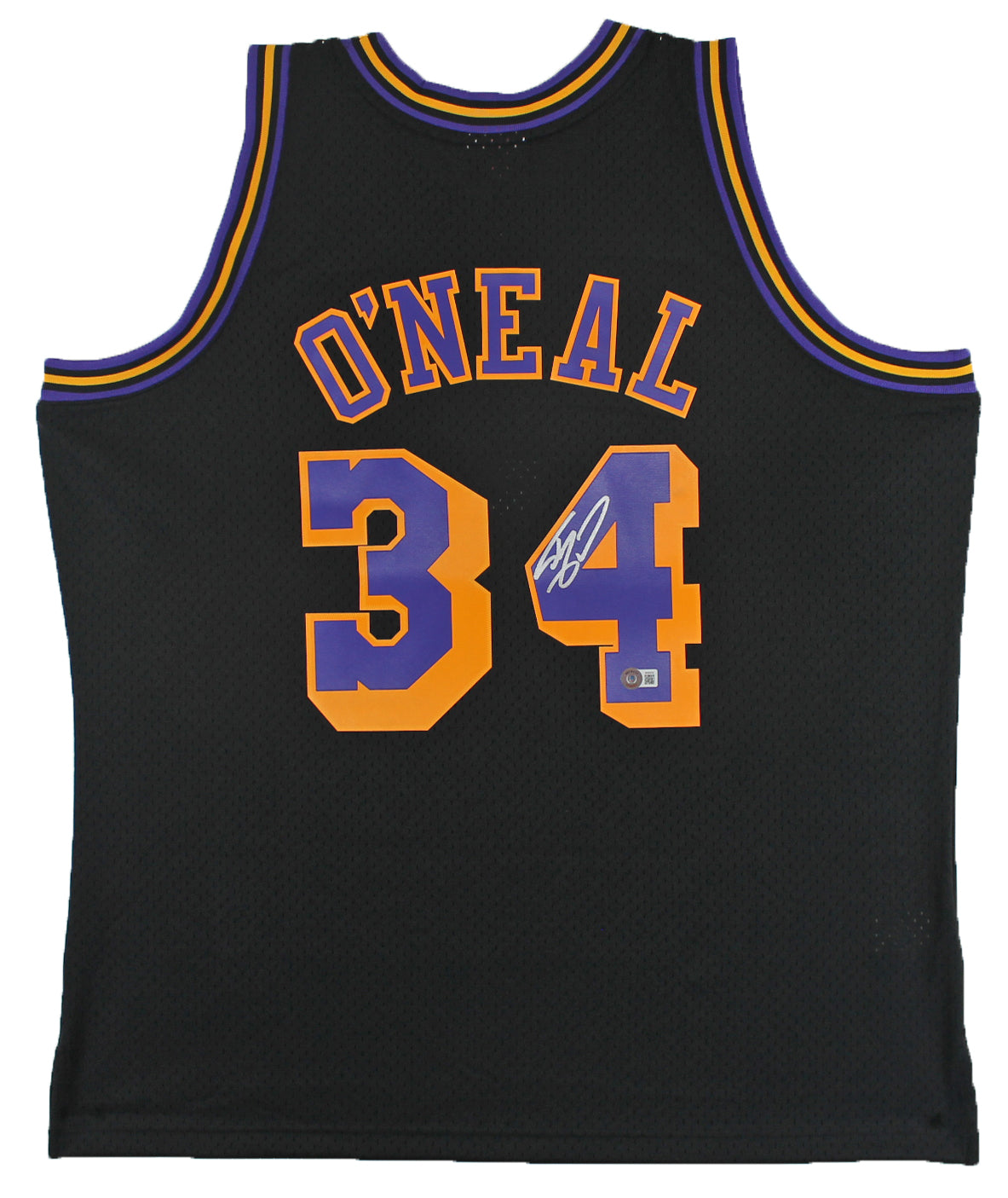 ** HOLIDAY DOORBUSTER ** Lakers Shaquille O'Neal Signed Black M&N 1996-97 HWC Swingman Jersey BAS Witness