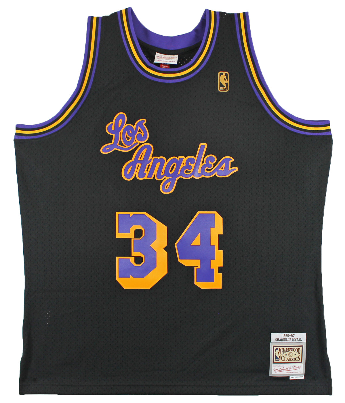 ** HOLIDAY DOORBUSTER ** Lakers Shaquille O'Neal Signed Black M&N 1996-97 HWC Swingman Jersey BAS Witness