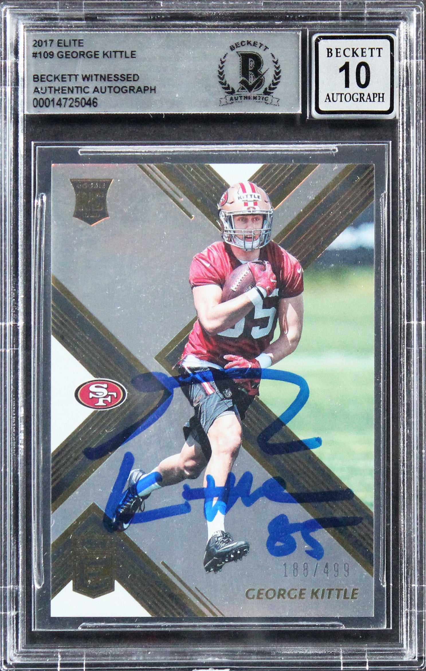 49ers George Kittle Signed 2017 Elite #109 Rookie Card Auto 10! BAS Slabbed