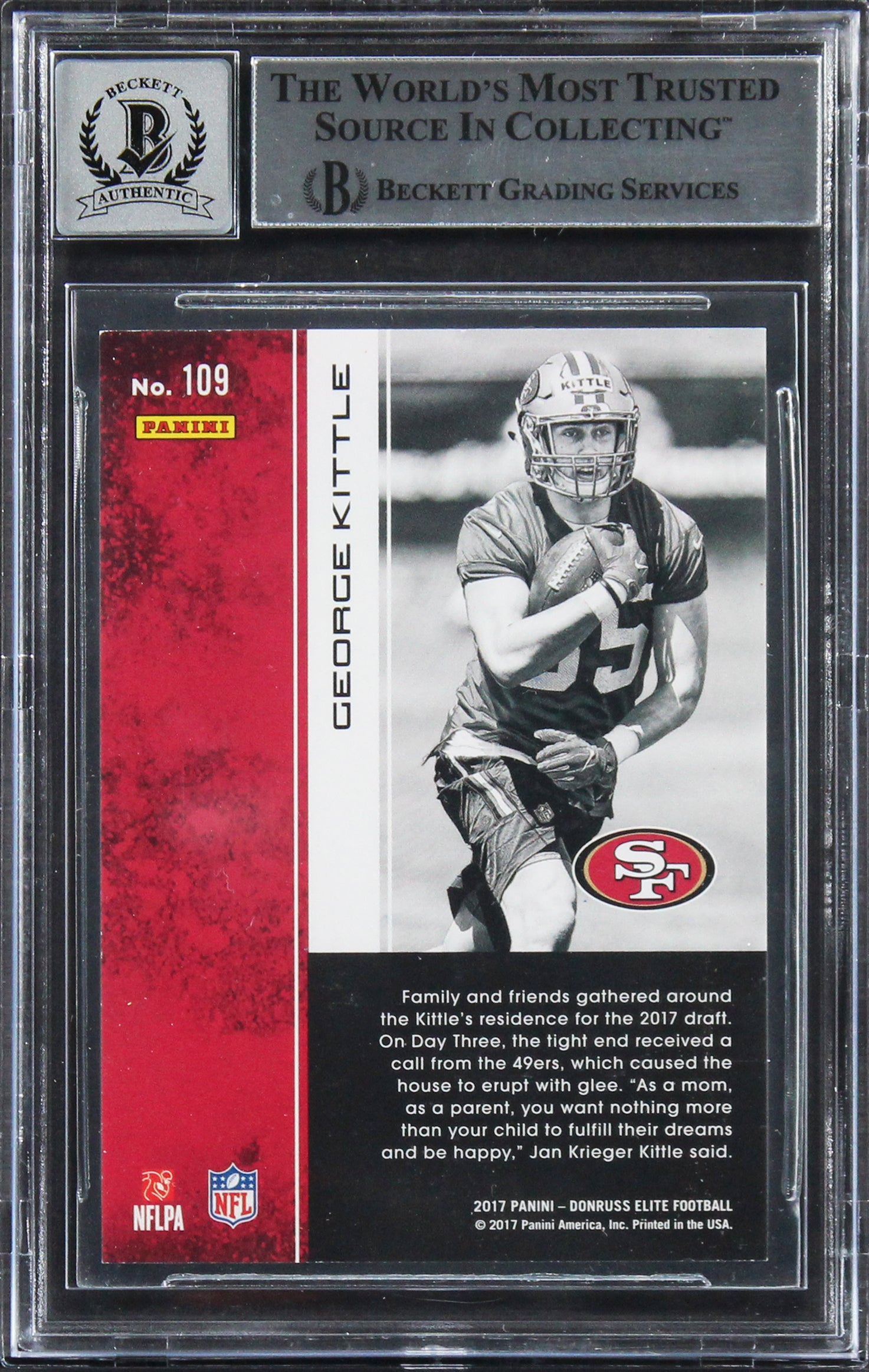 49ers George Kittle Signed 2017 Elite #109 Rookie Card Auto 10! BAS Slabbed