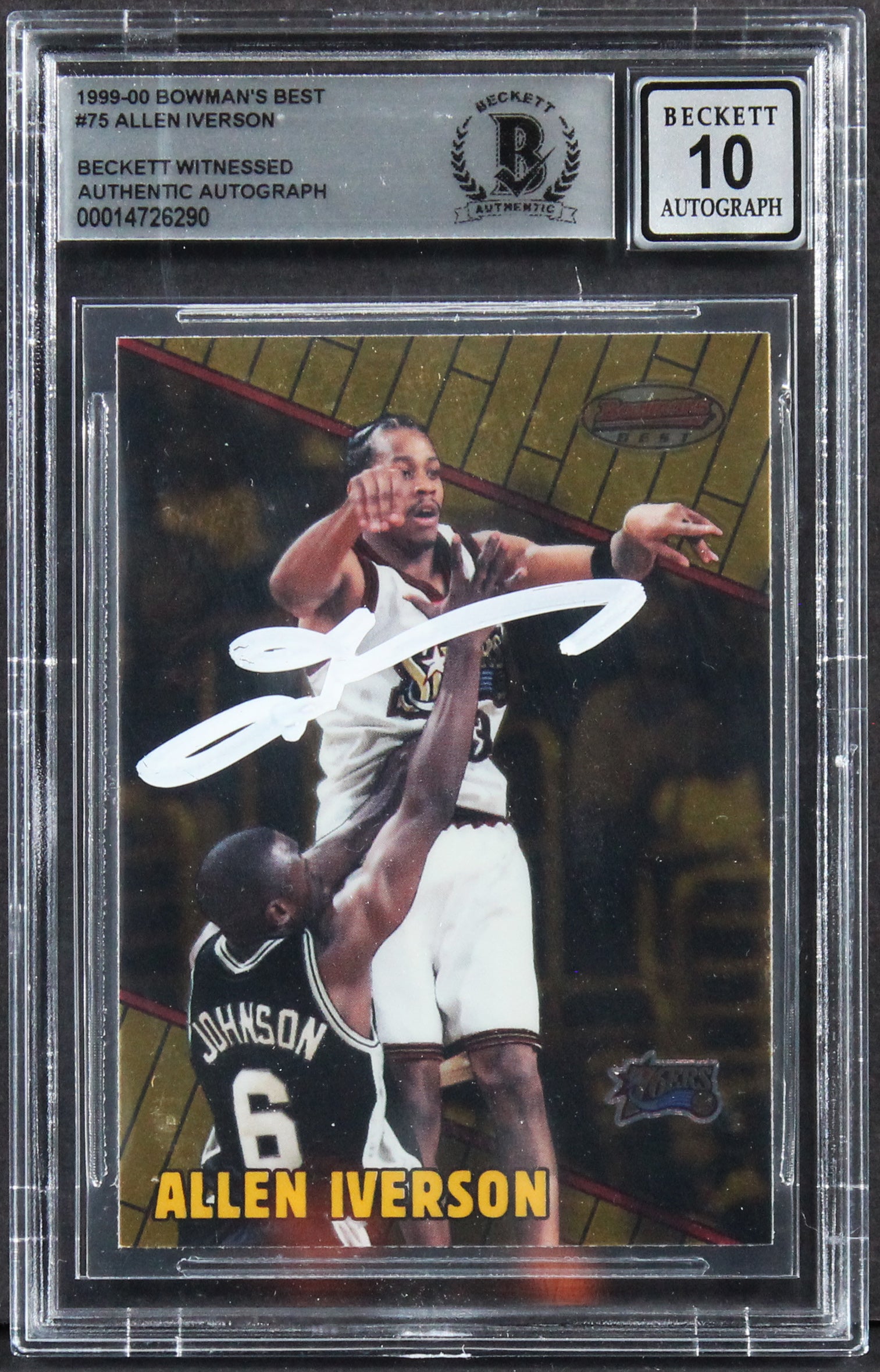 76ers Allen Iverson Signed 1999 Bowman's Best #75 Card Auto 10! BAS Slabbed