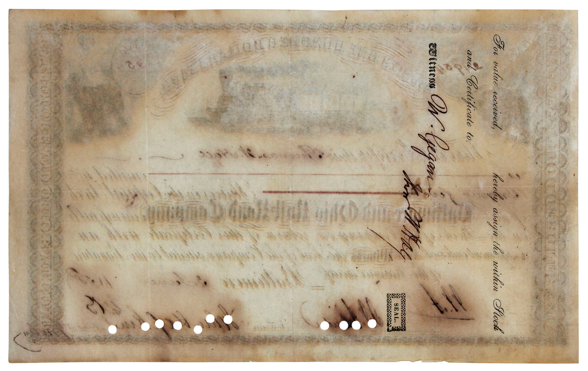 Johns Hopkins Signed 6.25x10 1858 B&O Rail Road Stock Certificate BAS #AC33521